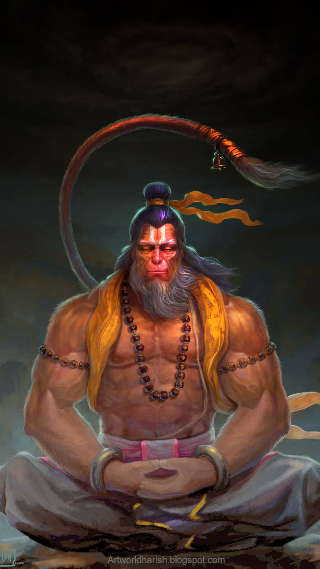 Download Meditating Hanuman Art Wallpaper