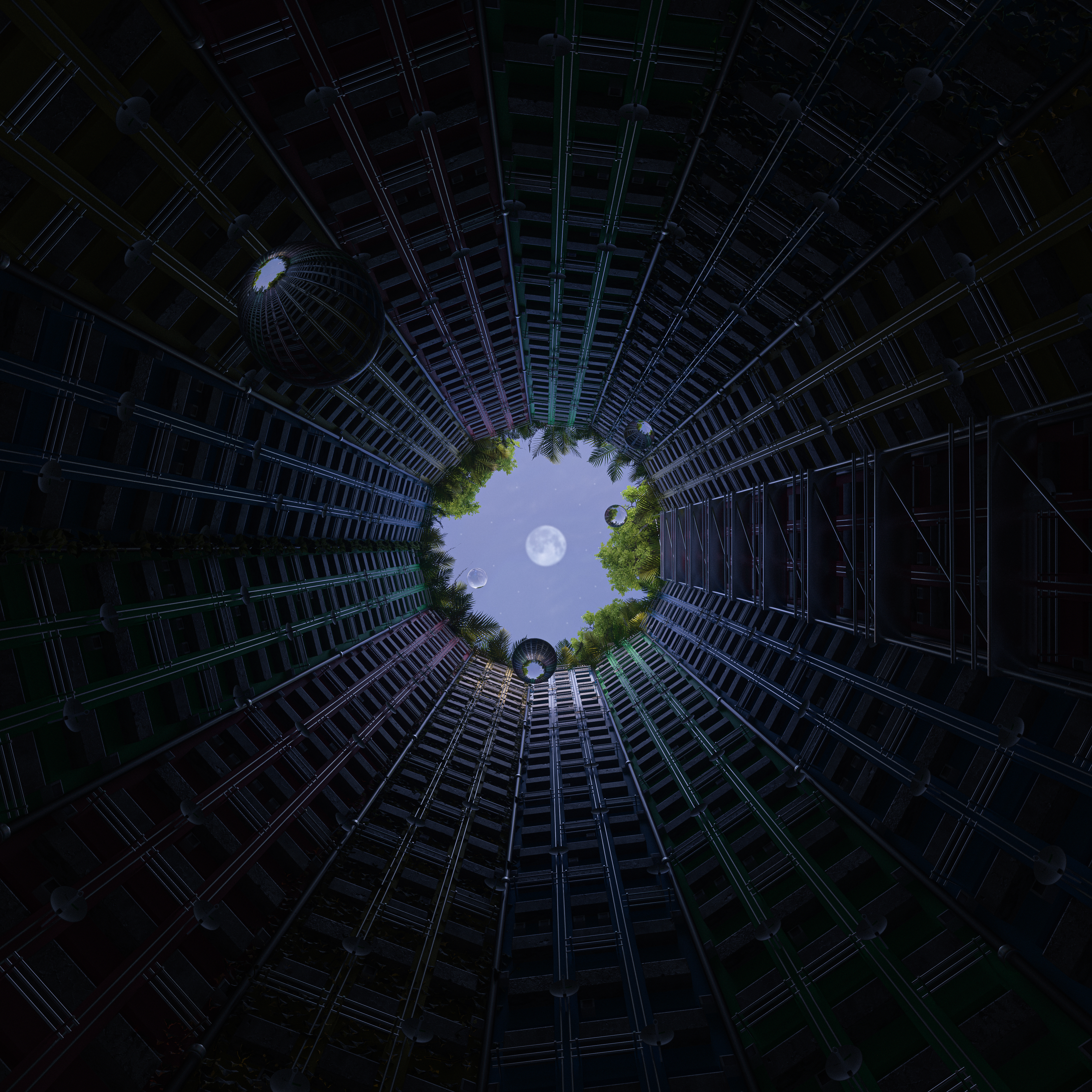 Modern architecture Wallpaper 4K, Moon, Rain droplets, Photography