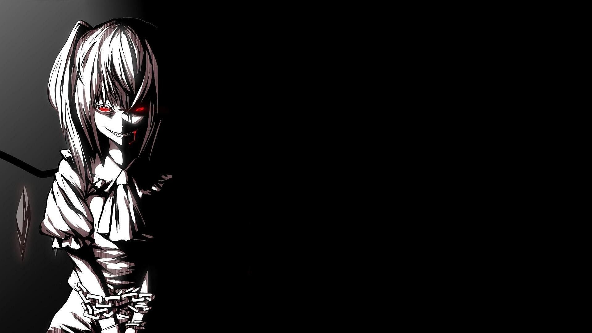 Wallpaper, dark, anime girls, Touhou, red eyes, Flandre Scarlet, darkness, screenshot, computer wallpaper, black and white, monochrome photography 1920x1080