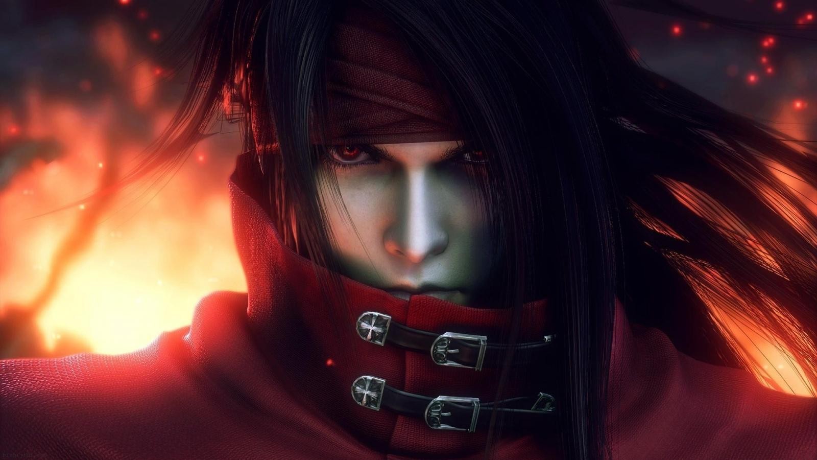 Wallpaper, anime boys, black hair, red eyes, Final Fantasy VII, darkness, screenshot, computer wallpaper, fictional character, special effects 1600x900