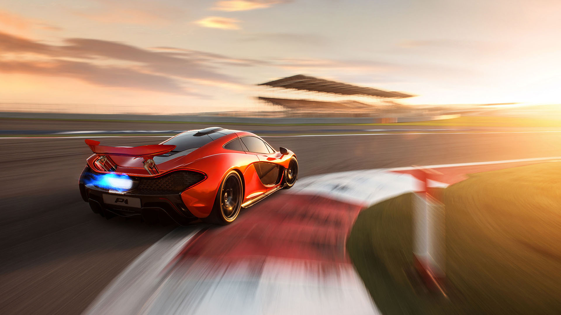 McLaren P1 Race Track Motion Blur Backfire Flame wallpaperx1080