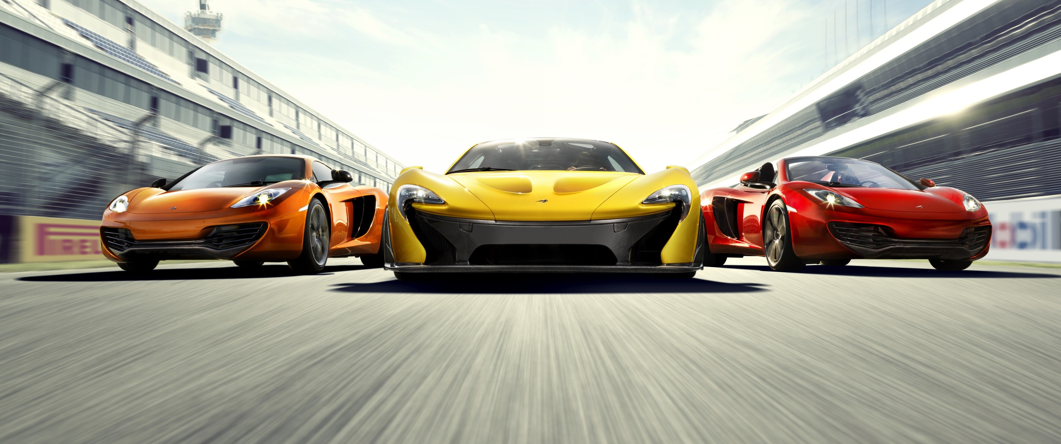 Wallpaper, McLaren P1, sports car, McLaren MP4 12C, motion blur, race tracks, performance car, supercar, land vehicle, automotive design, automobile make, luxury vehicle, city car, mclaren automotive 3440x1440