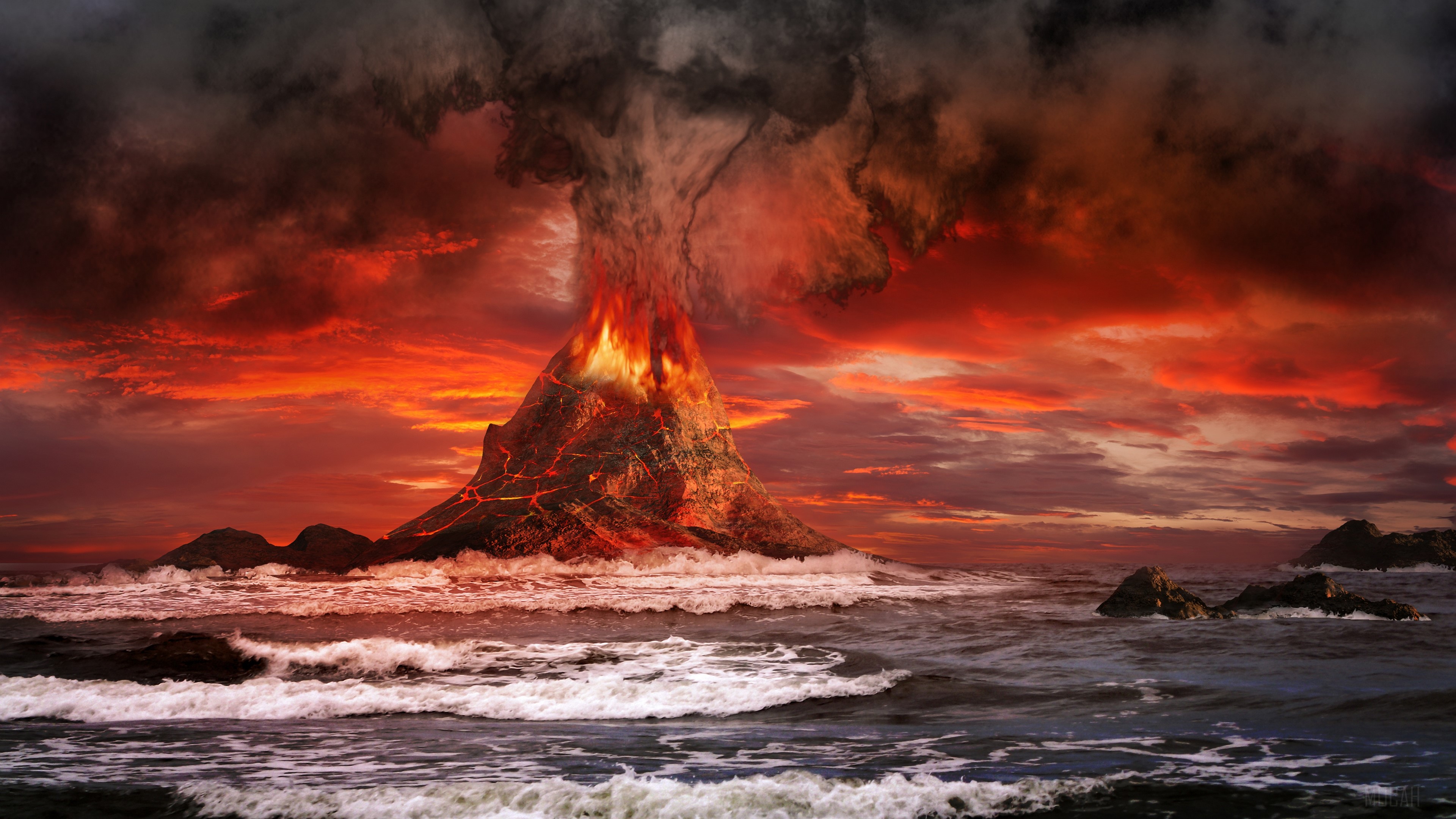 Fire, Lava, Ocean, Smoke, Volcano 4k Gallery HD Wallpaper