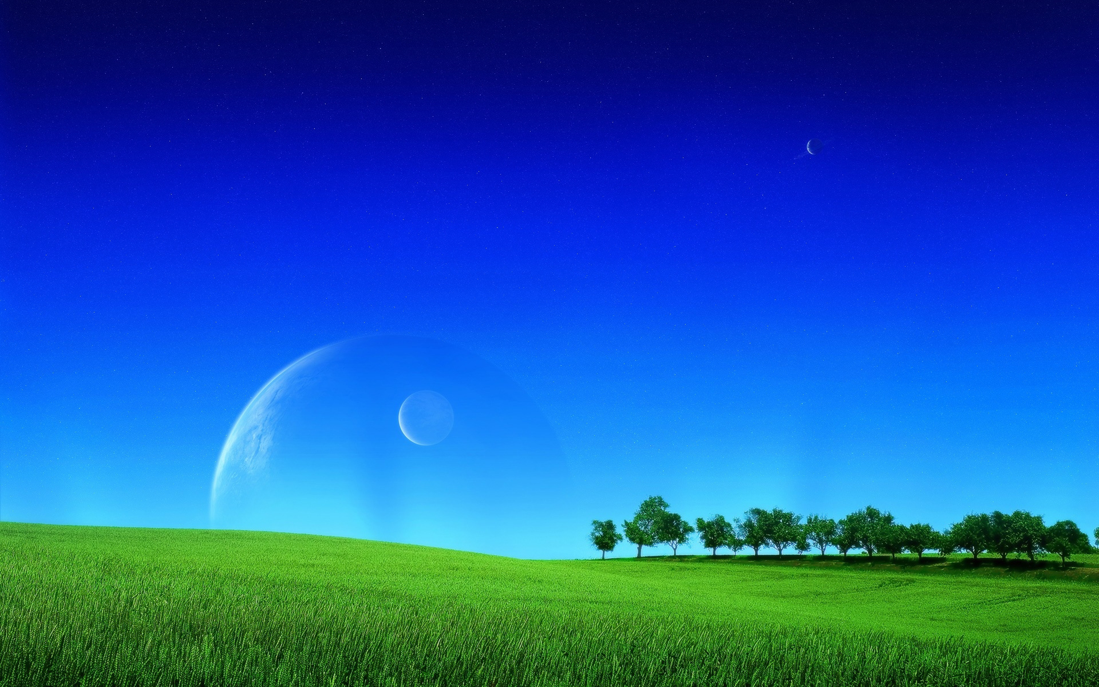 Free download Download Wallpaper 3840x2400 Grass Greens Field Lawn Sky Planets [3840x2400] for your Desktop, Mobile & Tablet. Explore 4K Wallpaper Grass. Apple Grass Wallpaper, Green Grass Wallpaper, HD Grass Wallpaper