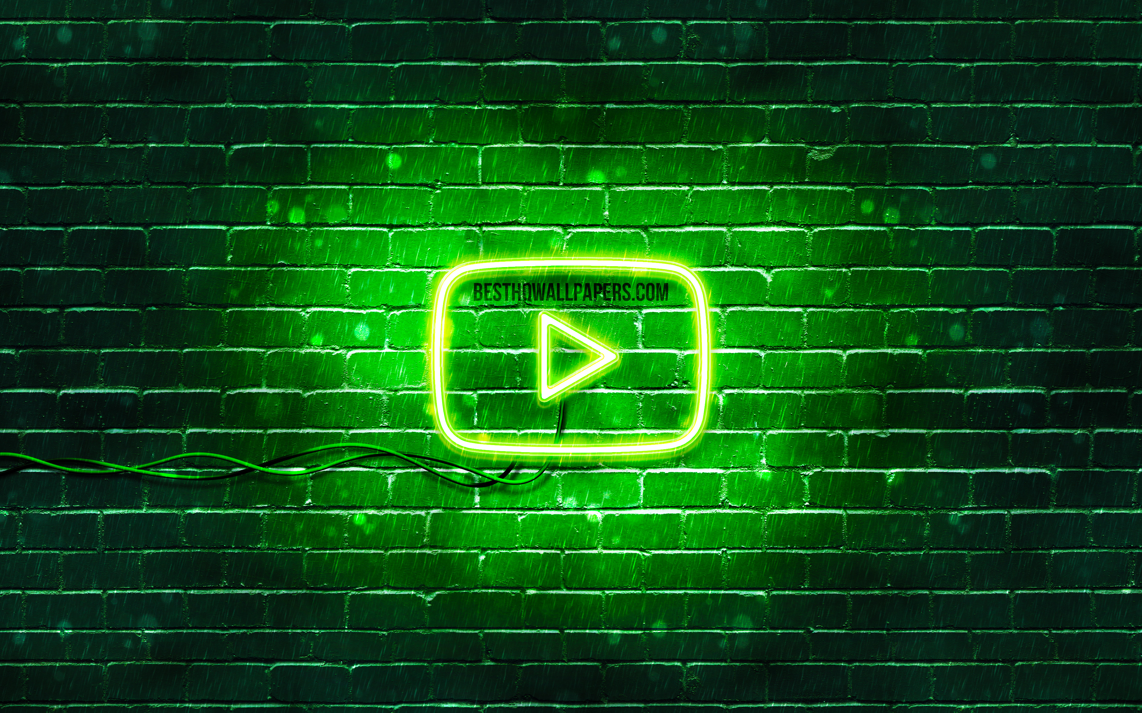 Download wallpaper Youtube green logo, 4k, green brickwall, Youtube logo, brands, Youtube neon logo, Youtube for desktop with resolution 3840x2400. High Quality HD picture wallpaper