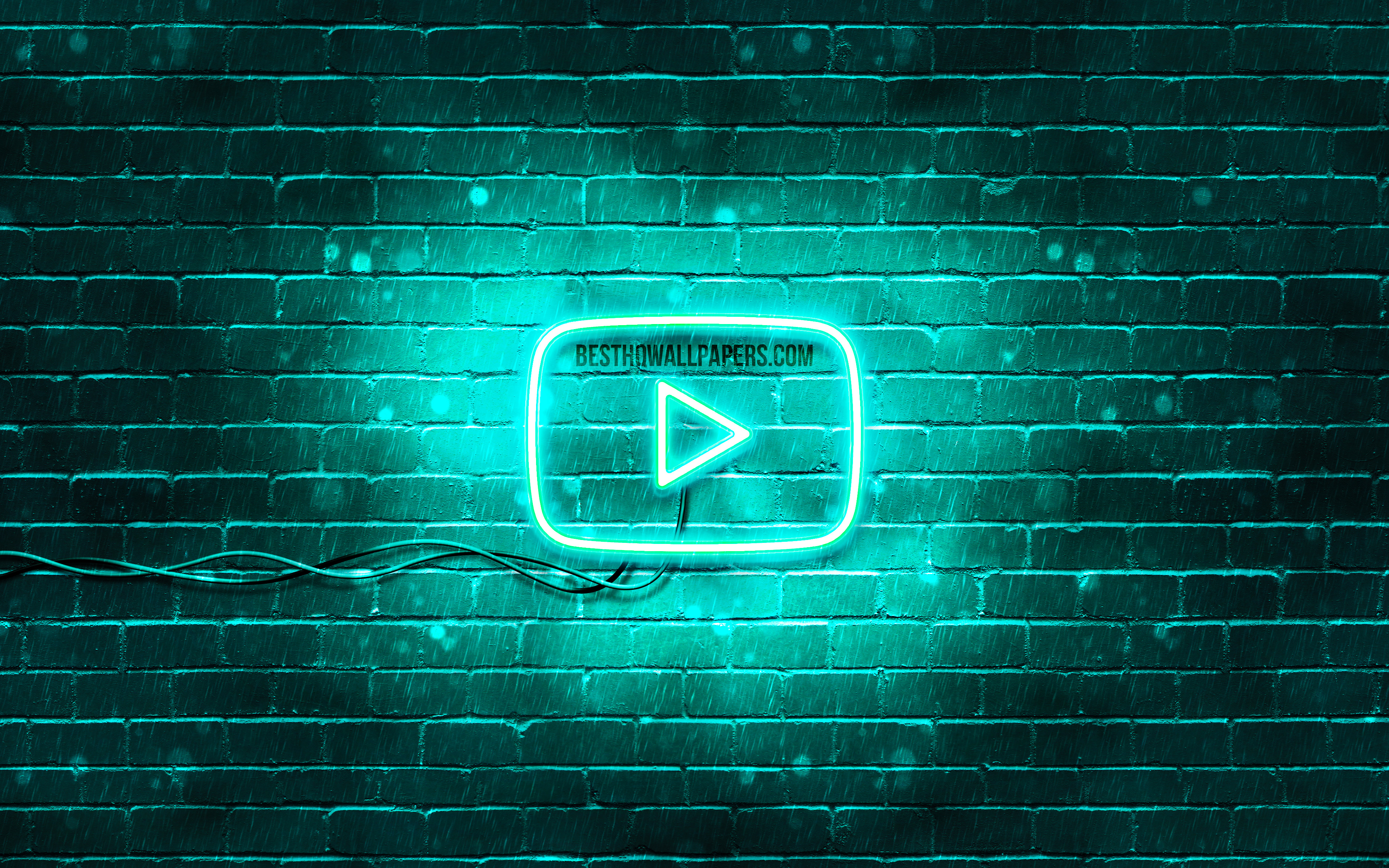 Download wallpaper Youtube turquoise logo, 4k, turquoise brickwall, Youtube logo, brands, Youtube neon logo, Youtube for desktop with resolution 3840x2400. High Quality HD picture wallpaper