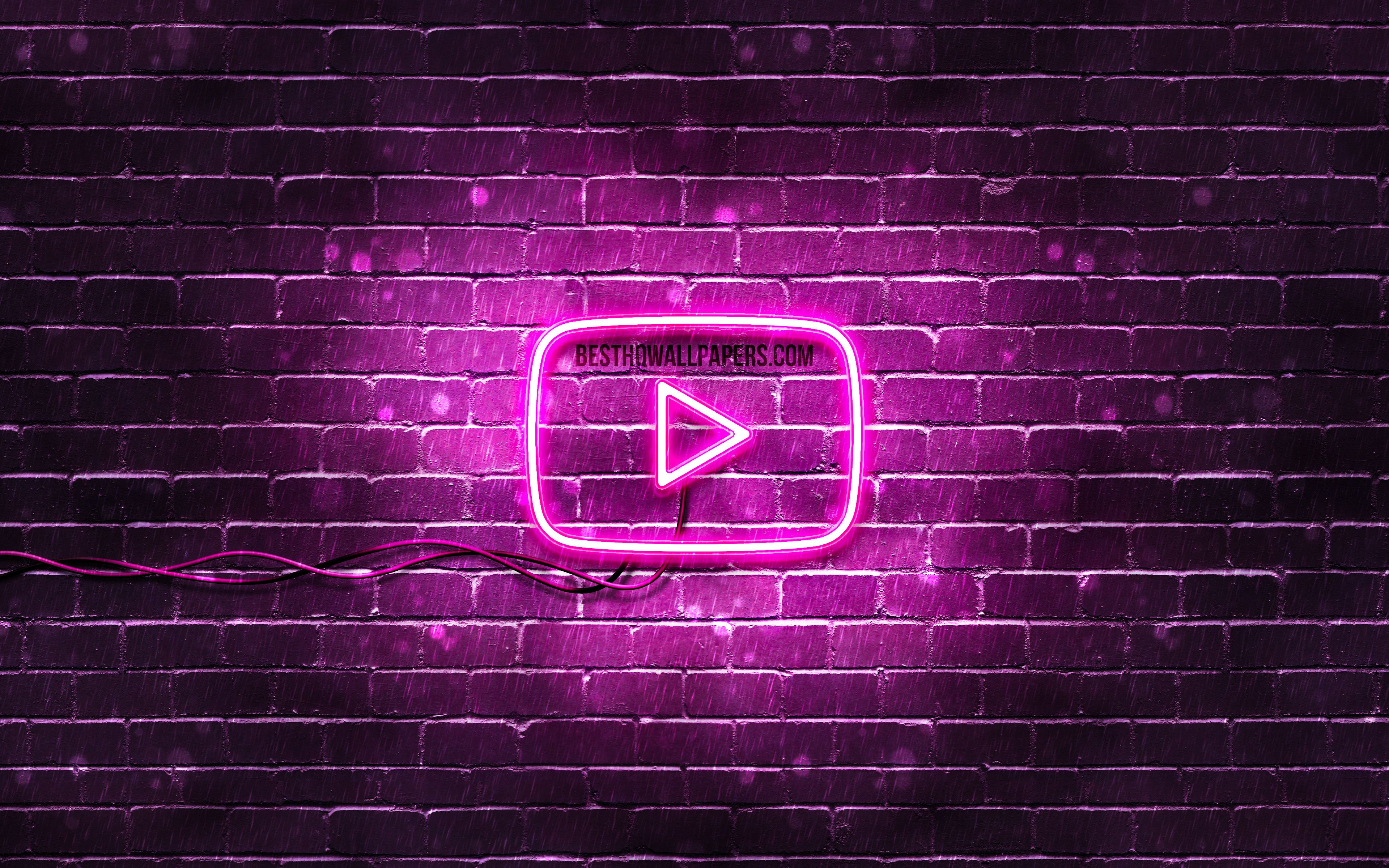 Download wallpaper Youtube purple logo, 4k, purple brickwall, Youtube logo, brands, Youtube neon logo, Youtube. Youtube logo, Neon logo, Neon purple youtube logo
