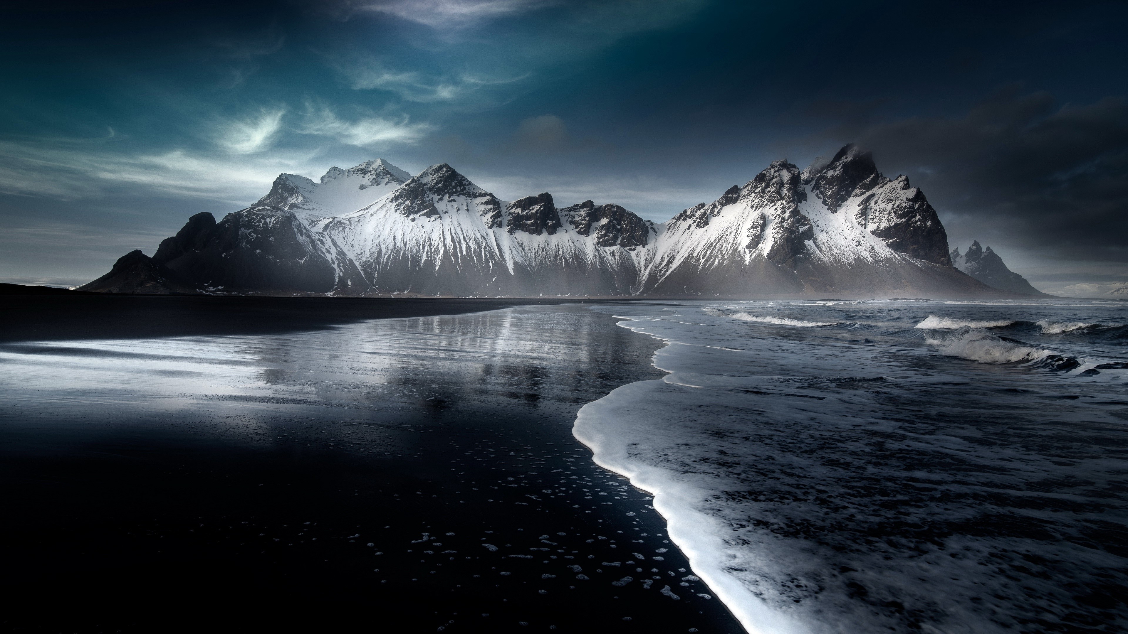 4K, Hofn, Austurland, Iceland, Mountains, Snow, Beach Gallery HD Wallpaper