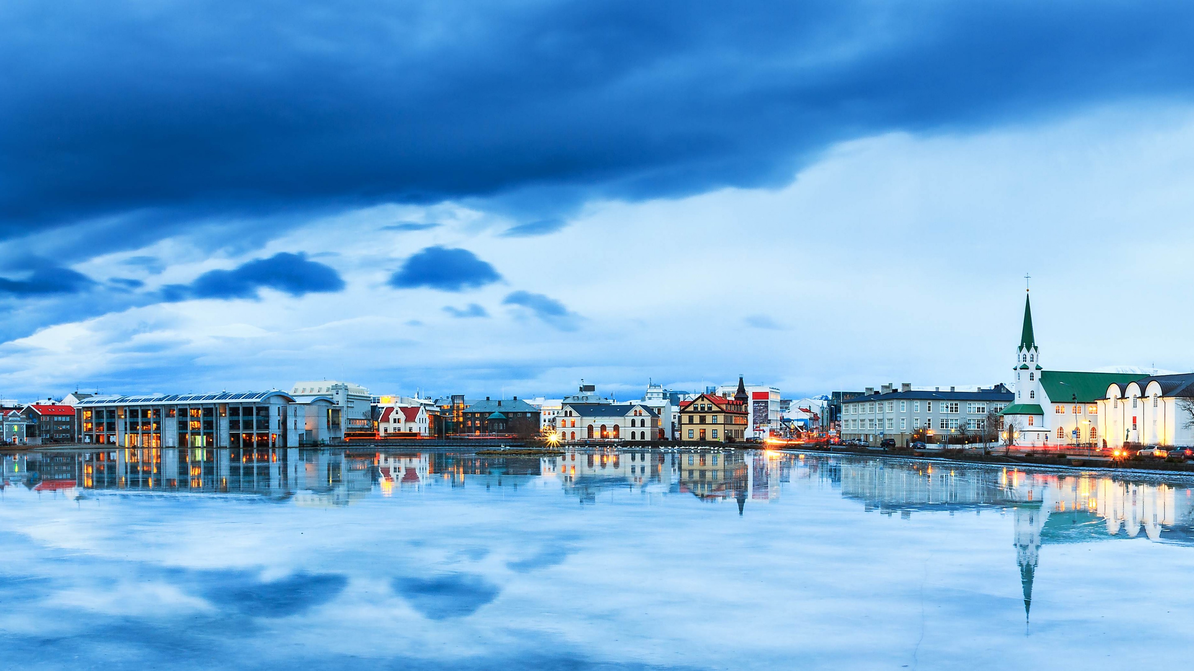 Wallpaper / Reykjavik, Iceland, river, sky, 4k free download