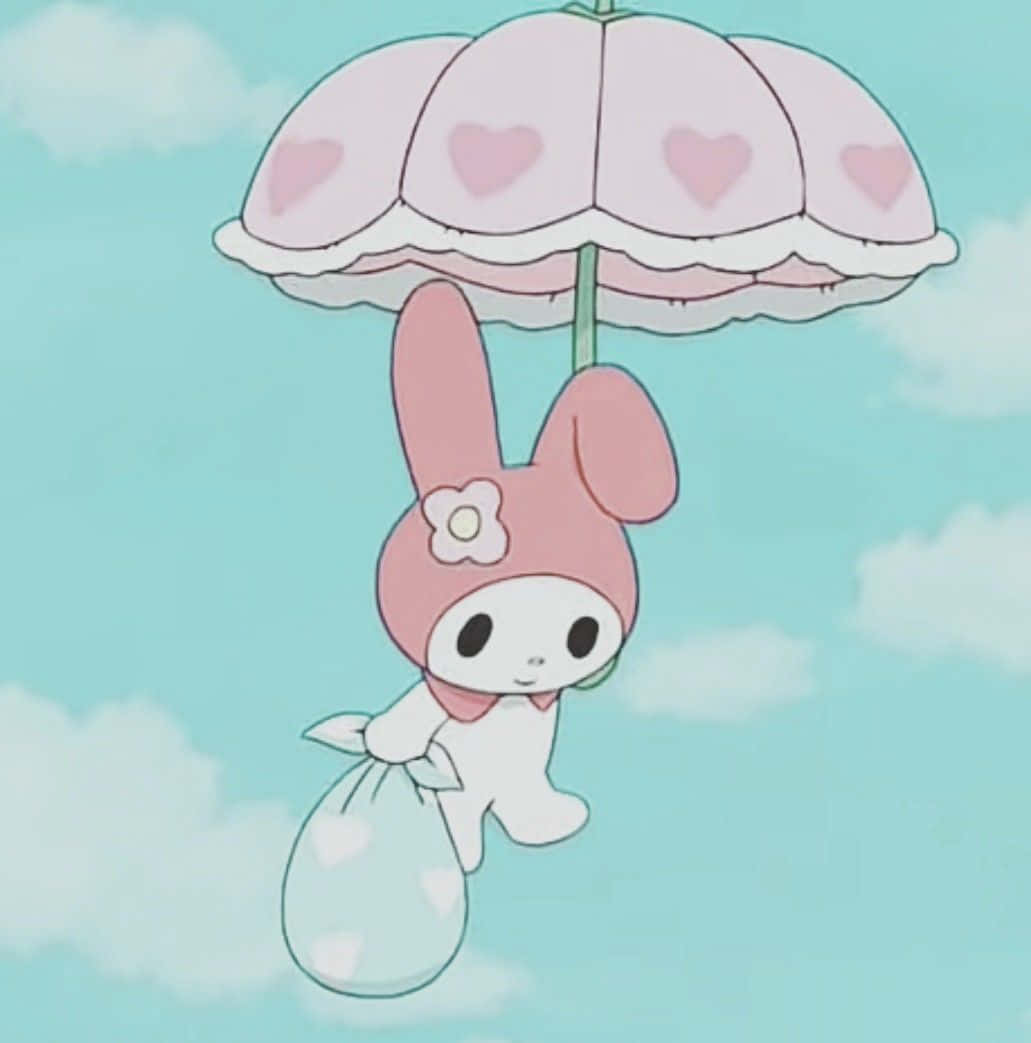 Download Cute My Melody Floating With Umbrella Wallpaper