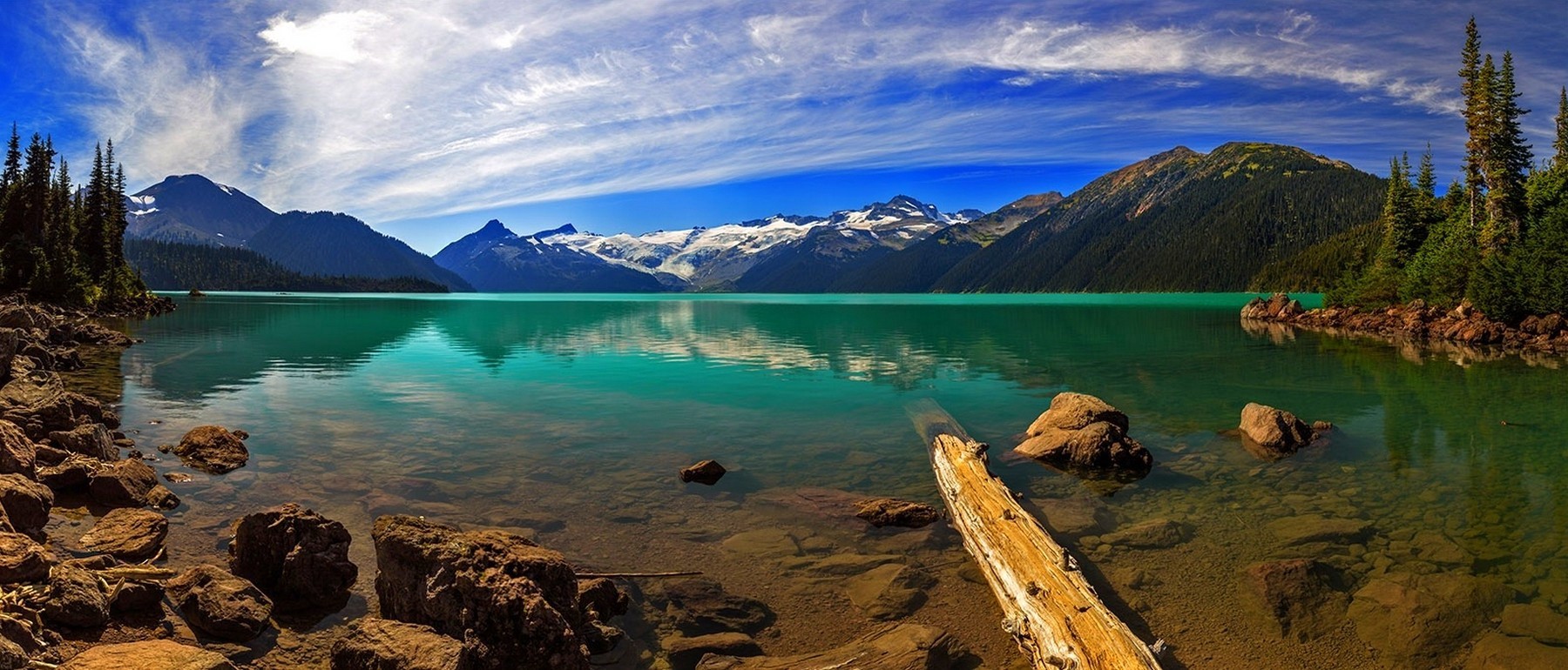 lake british columbia canada mountain forest clouds turquoise snowy peak summer nature blue white panoramas water landscape Gallery HD Wallpaper
