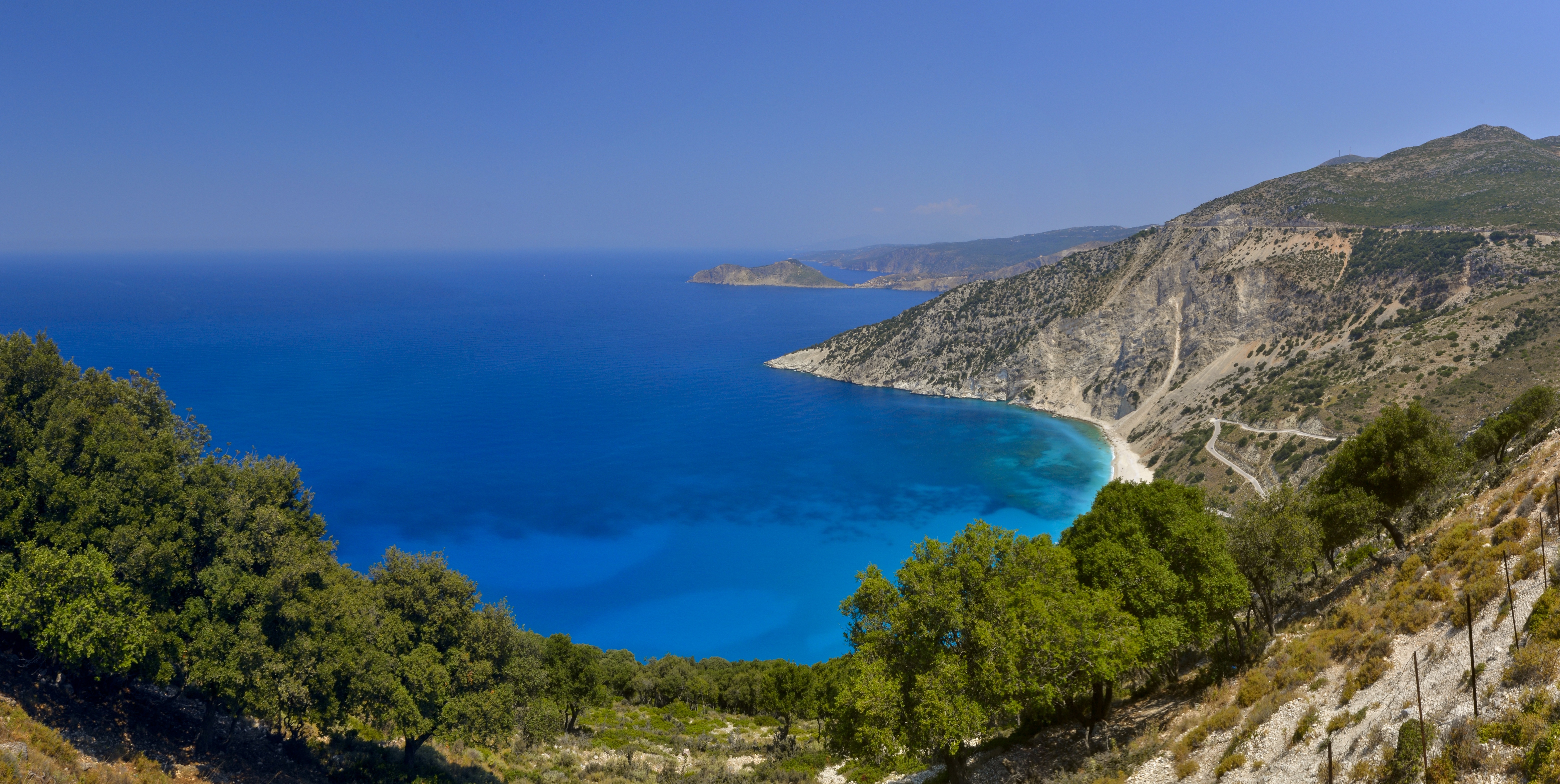 Wallpaper, blue, sea, summer, panorama, colour, beach, colors, island, Nikon, colorful, turquoise, traditional, panoramic, Greece, colourful, nikkor, kefalonia, myrtos, griekenland, greektradition, nikond3100 6239x3136 - Wallpaper