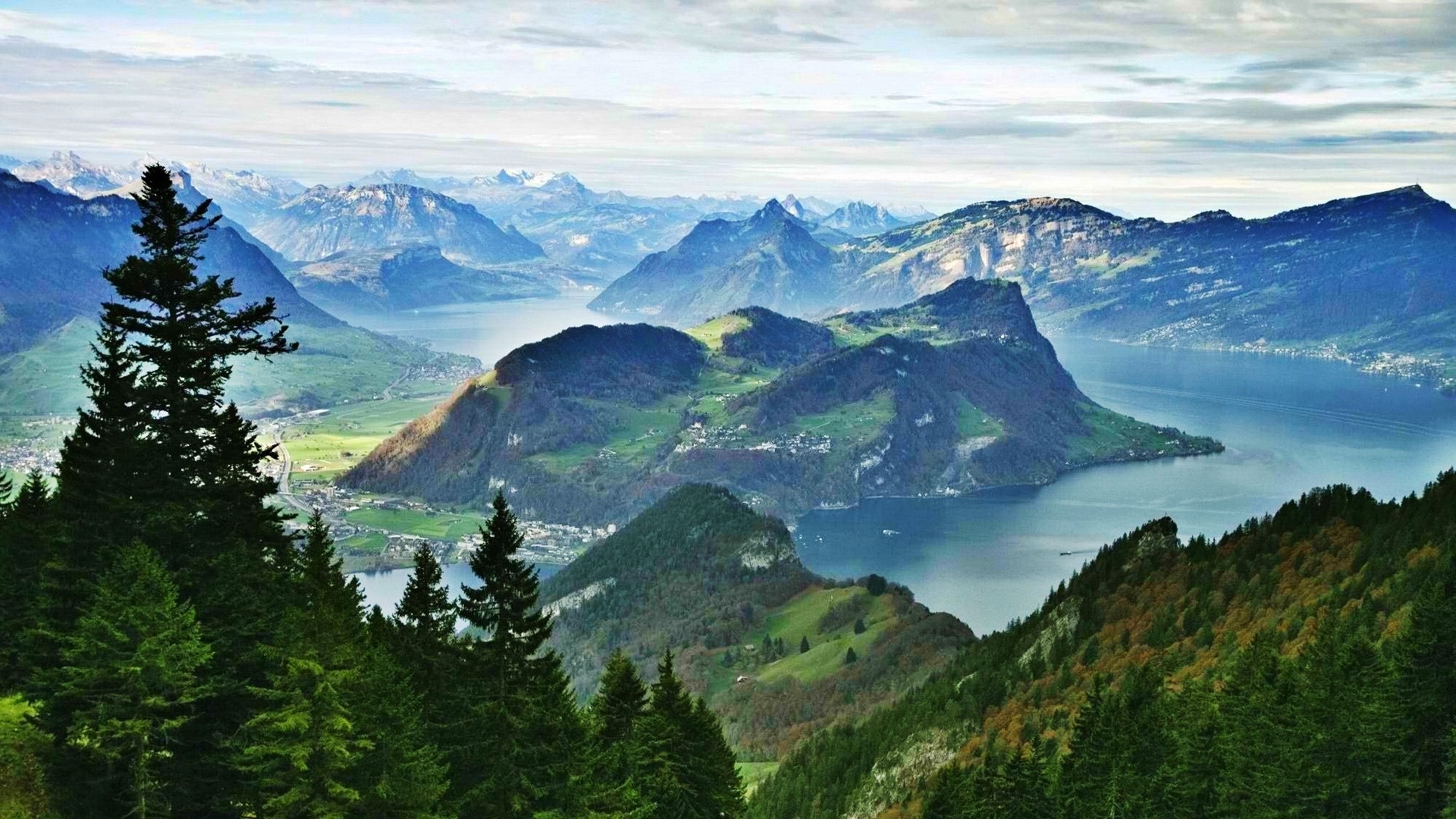 Wallpaper, trees, landscape, forest, city, lake, nature, panoramas, national park, summer, fjord, valley, mountain pass, wilderness, Alps, plateau, ridge, meadow, 1920x1080 px, atmospheric phenomenon, mountainous landforms, landform, geographical