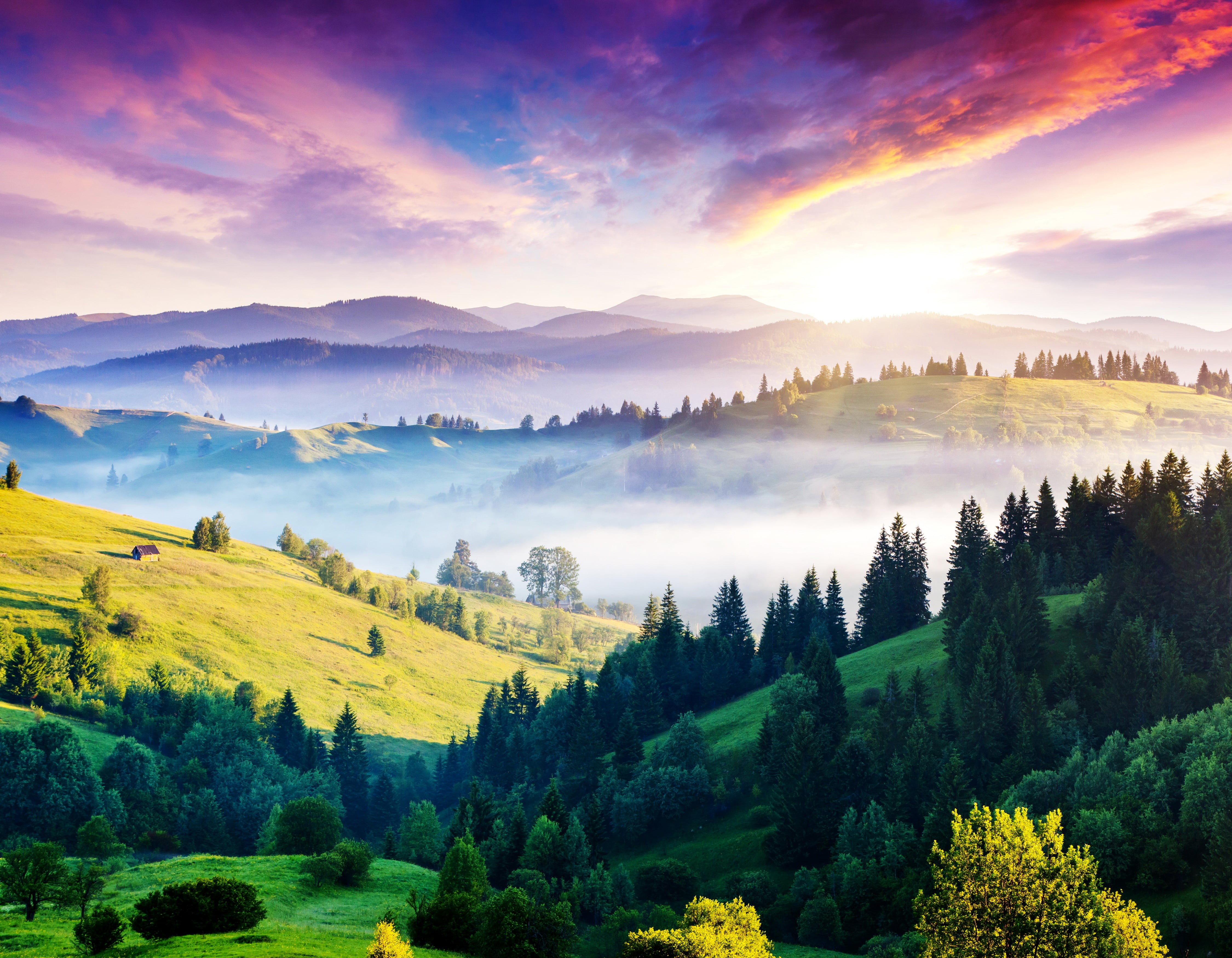 Wallpaper / panoramic, 4K, fog, mountain, mist, no People, tranquility, beauty In Nature, outdoors, land, springtime, cloudscape, summer, scenics, idyllic free download