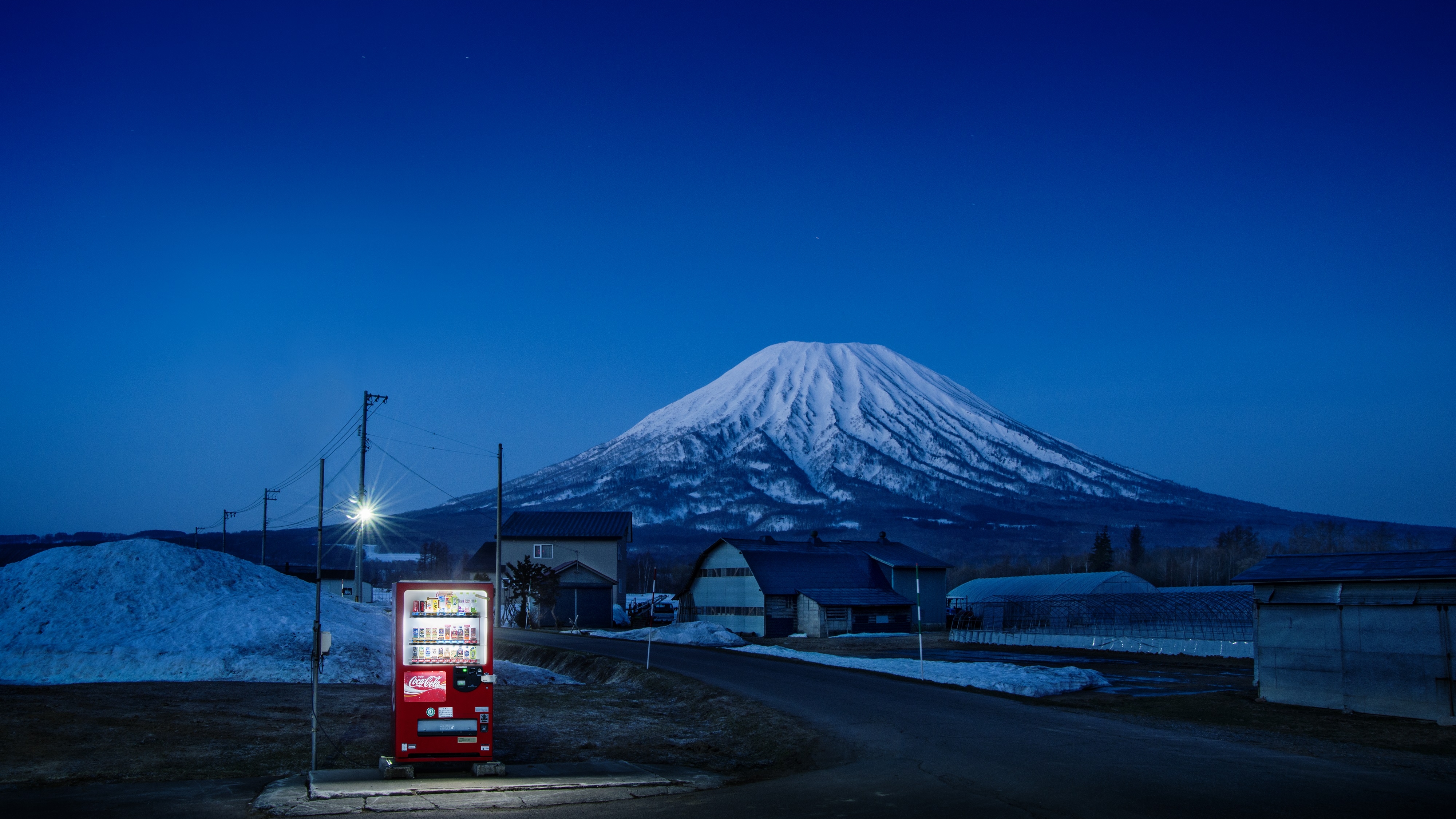 Wallpaper, Japan, Mount Fuji, vending machine, landscape, night 4000x2250