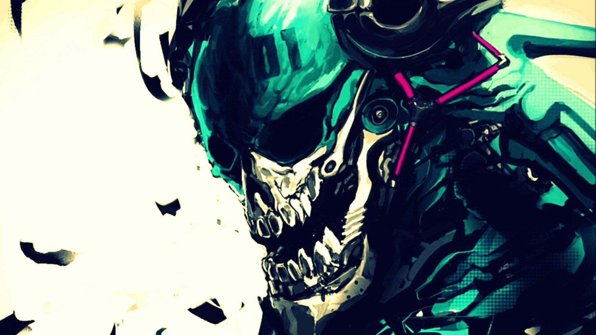 Wallpaper, illustration, anime, artwork, helmet, Hatsune Miku, concept art, skull, computer wallpaper 1920x1080