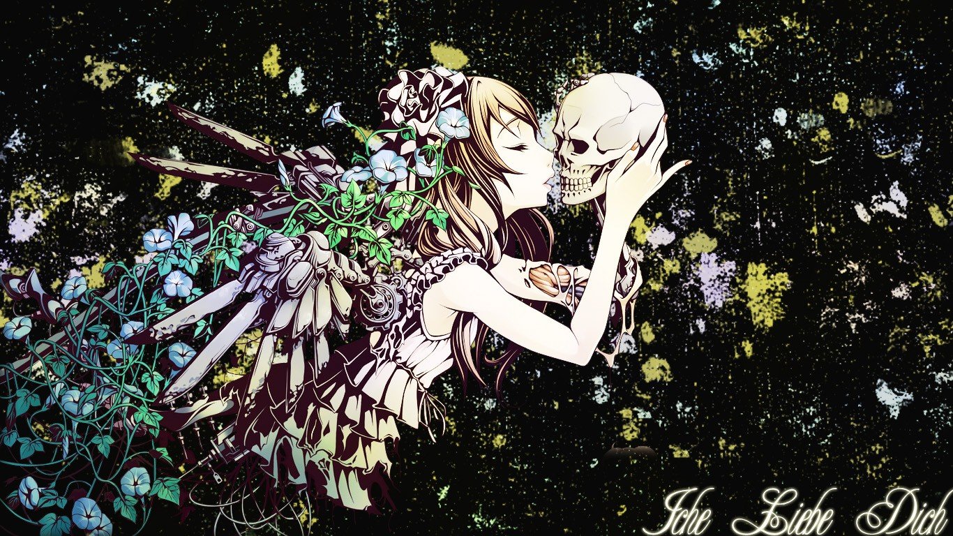 Free download anime girls Skull Kissing Original characters HD Wallpaper [1366x768] for your Desktop, Mobile & Tablet. Explore Skull Kiss Wallpaper. Love Kiss Wallpaper, Wallpaper Love Kiss, Lovely Kiss Wallpaper