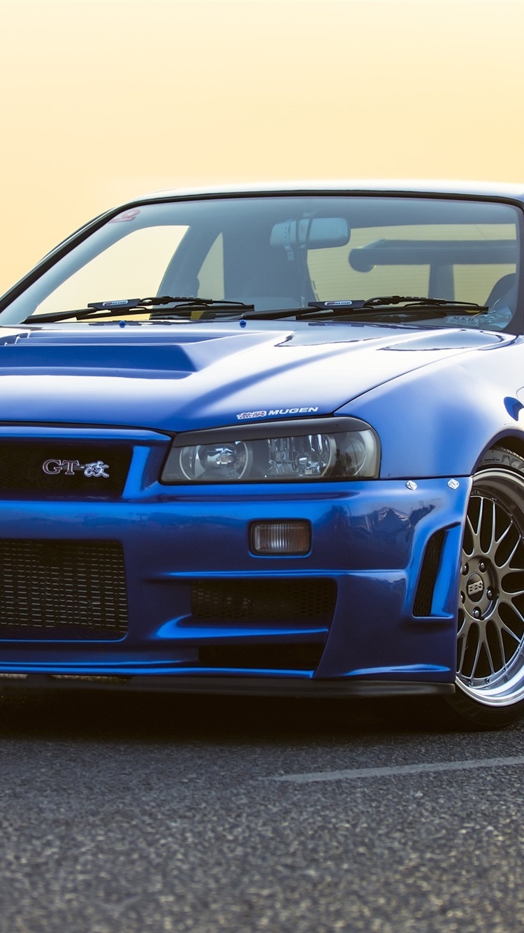 Nissan GTR R34 Blue Car 750x1334 IPhone 8 7 6 6S Wallpaper, Background, Picture, Image
