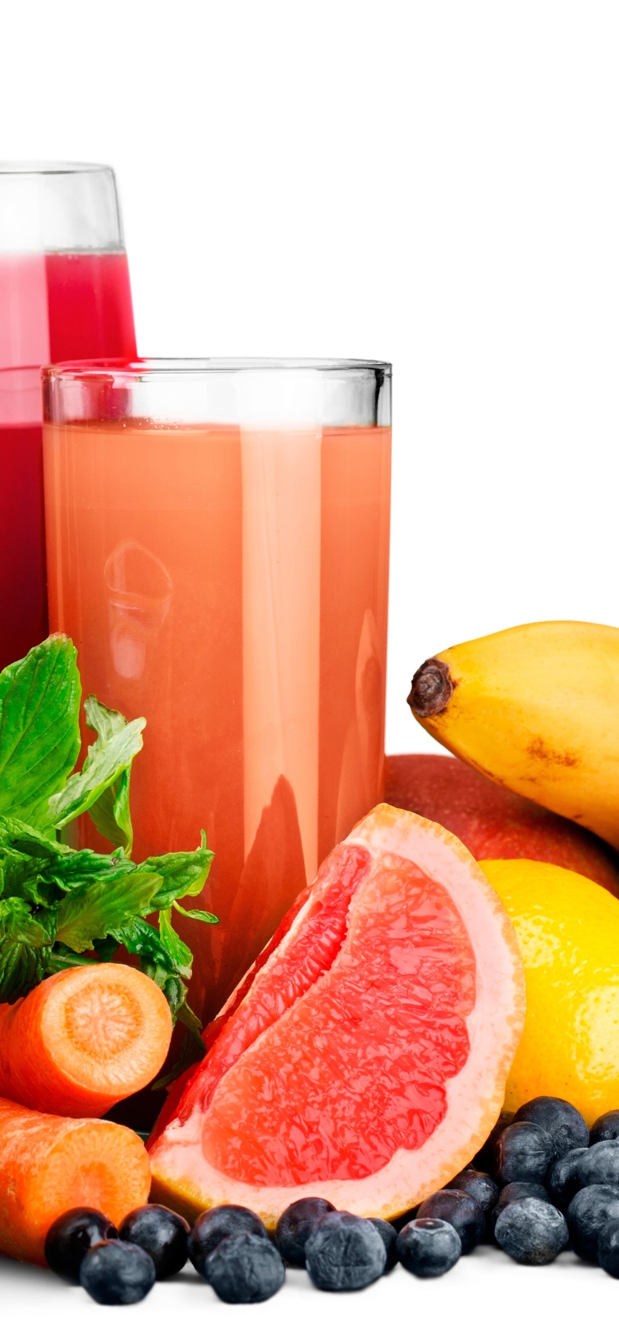 Fruit Juice, Glass Cups, Drinks, Kiwi, Banana, Blueberry, Oranges 1242x2688 IPhone 11 Pro XS Max Wallpaper, Background, Picture, Image