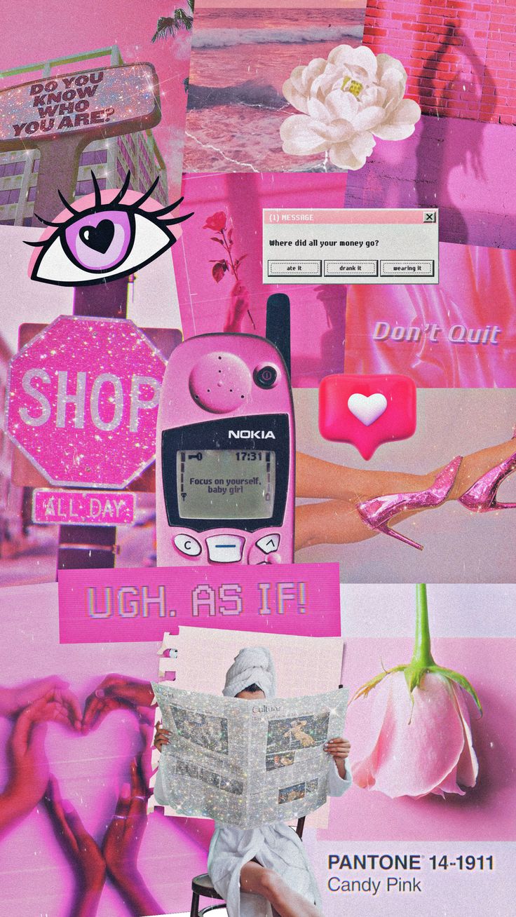 Pink aesthetic wallpaper collage by Lu Amaral. Pink aesthetic, Y2k aesthetic wallpaper pink, Y2k pink aesthetic