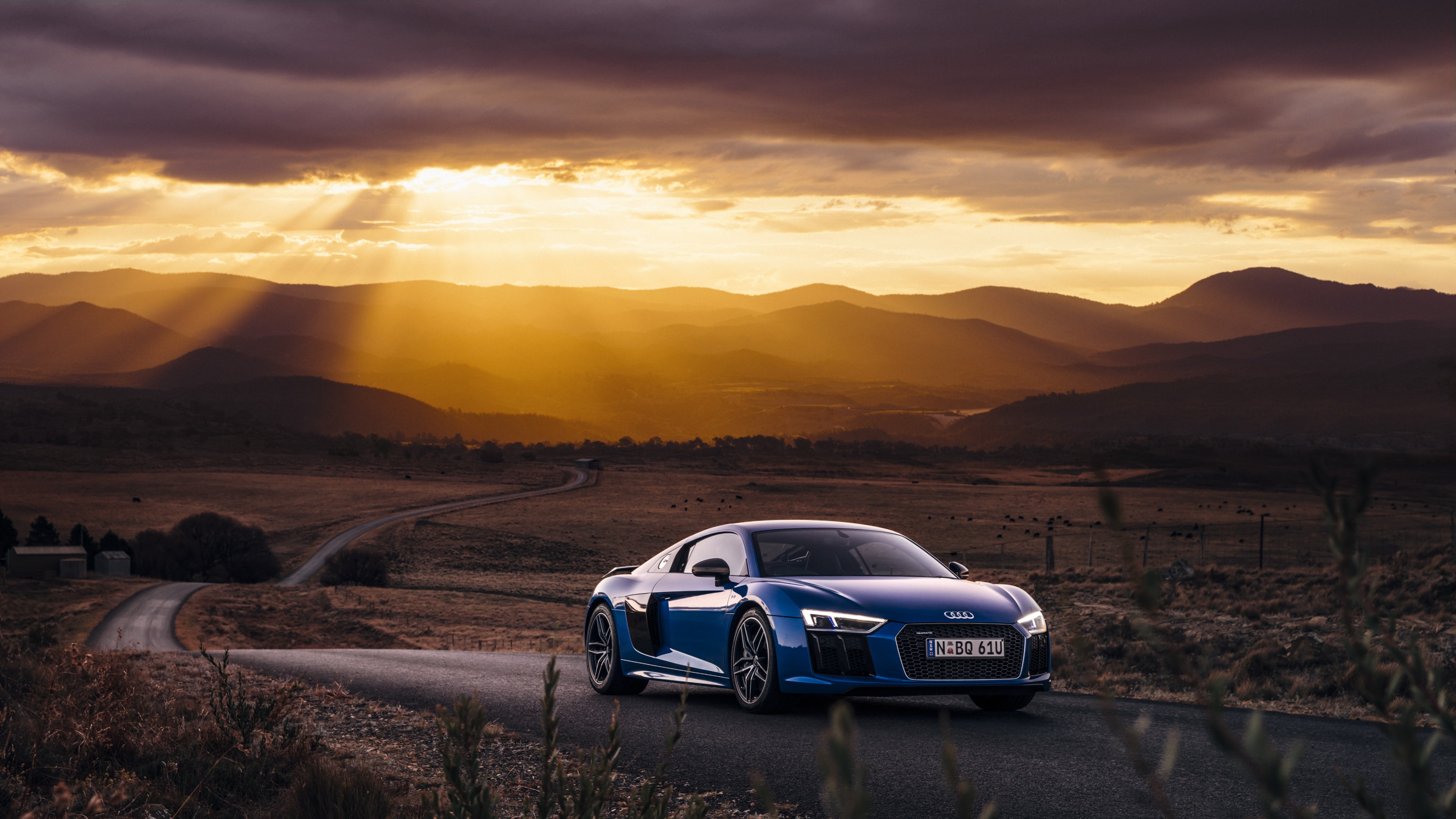 3840x2160 car sports car super car nature landscape road clouds audi audi r8 field mountains hills sun rays plants blue cars vehicle wallpaper JPG 1166 kB Gallery HD Wallpaper