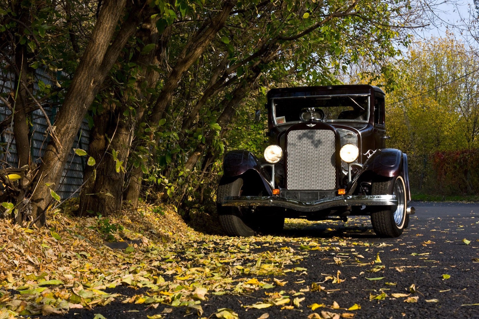 landscape, nature, car, vehicle, Vintage car, tree, autumn, land vehicle, automobile make, off roading Gallery HD Wallpaper