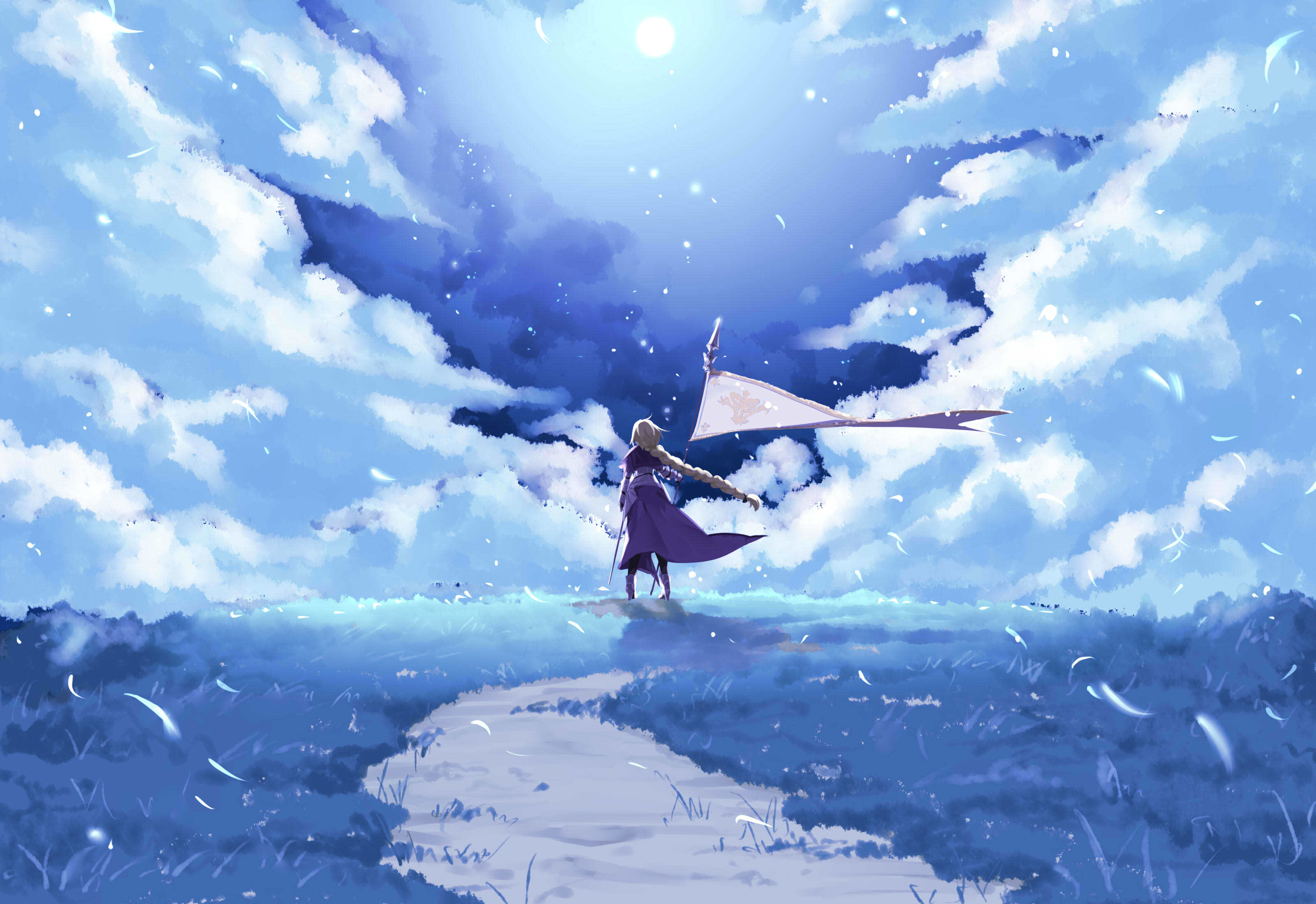 Wallpaper, manga, Fate Grand Order, Fate Series, anime girls, fantasy art, painting, drawing, Ruler Fate Grand Order, anime sky, landscape, clouds, artwork, Wallpaper anime 3200x2200