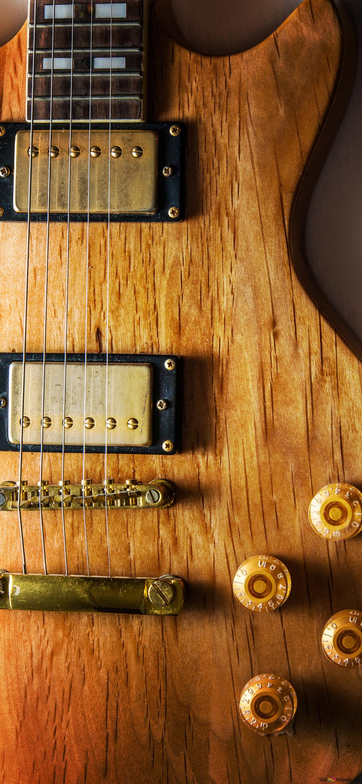 Wooden electric guitar 2K wallpaper download