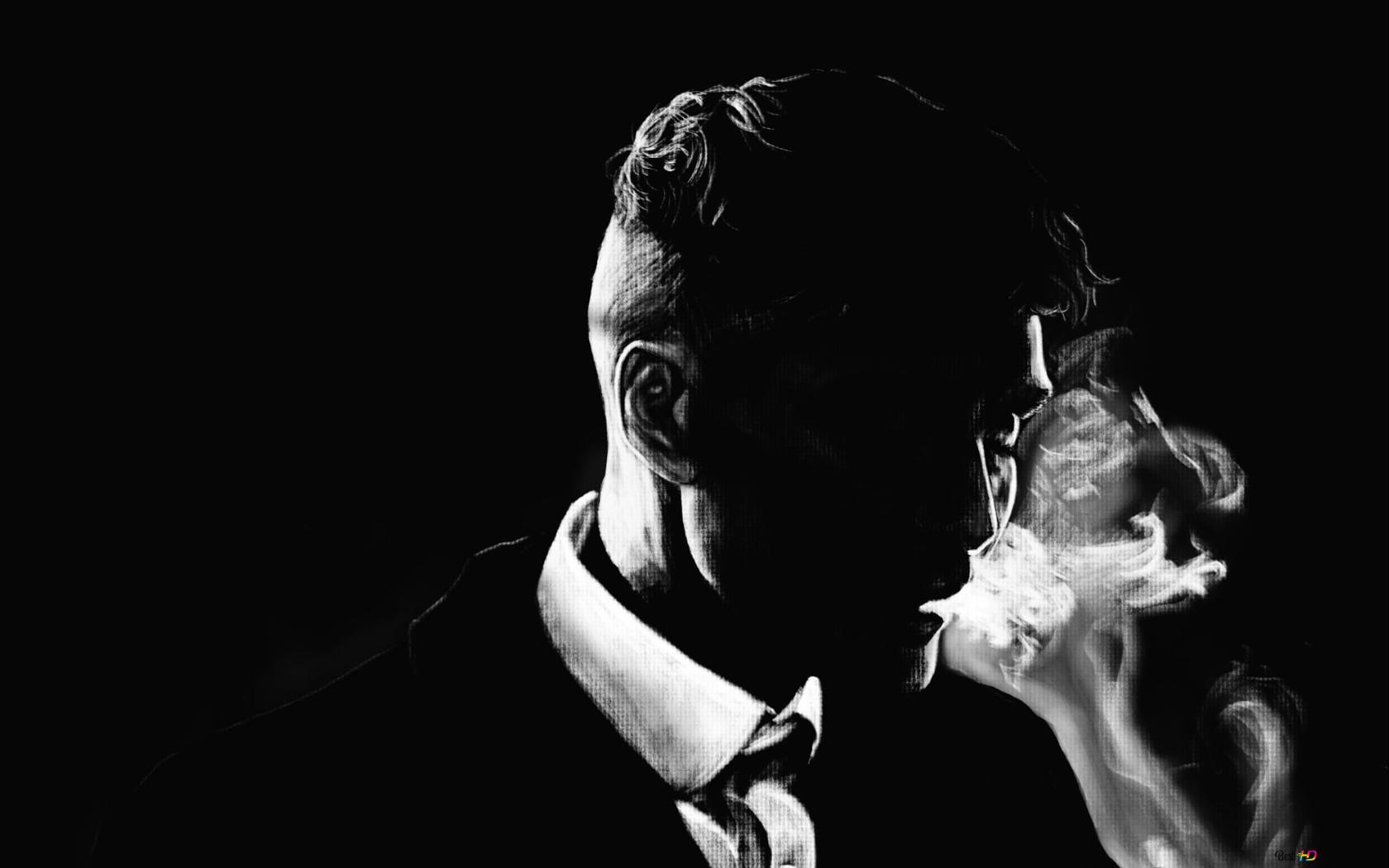 Black and white portrait of Peaky Blinders series actor Tommy Shelby HD wallpaper download