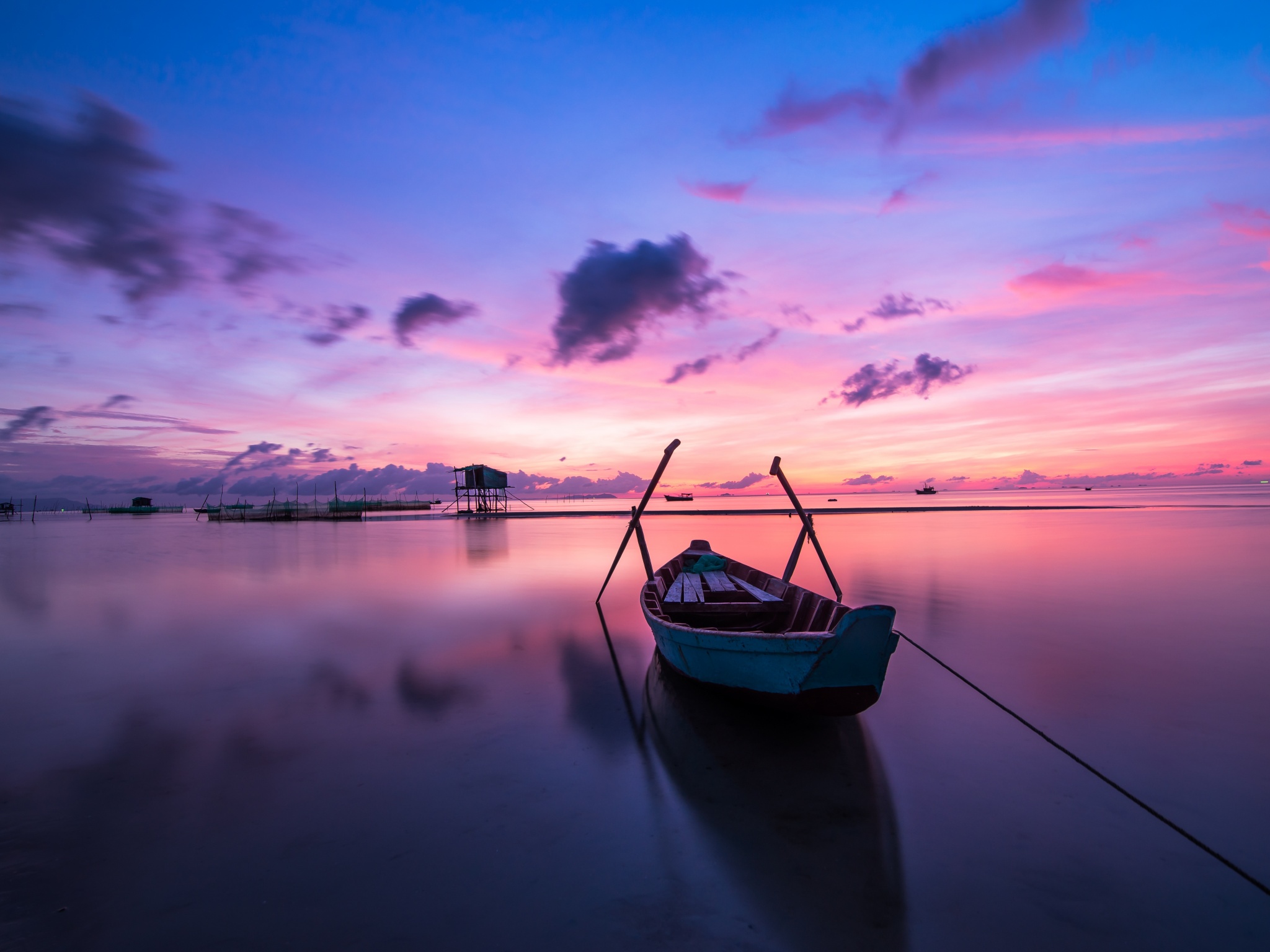 Rowing boat Wallpaper 4K, Sunset, Body of Water, Nature