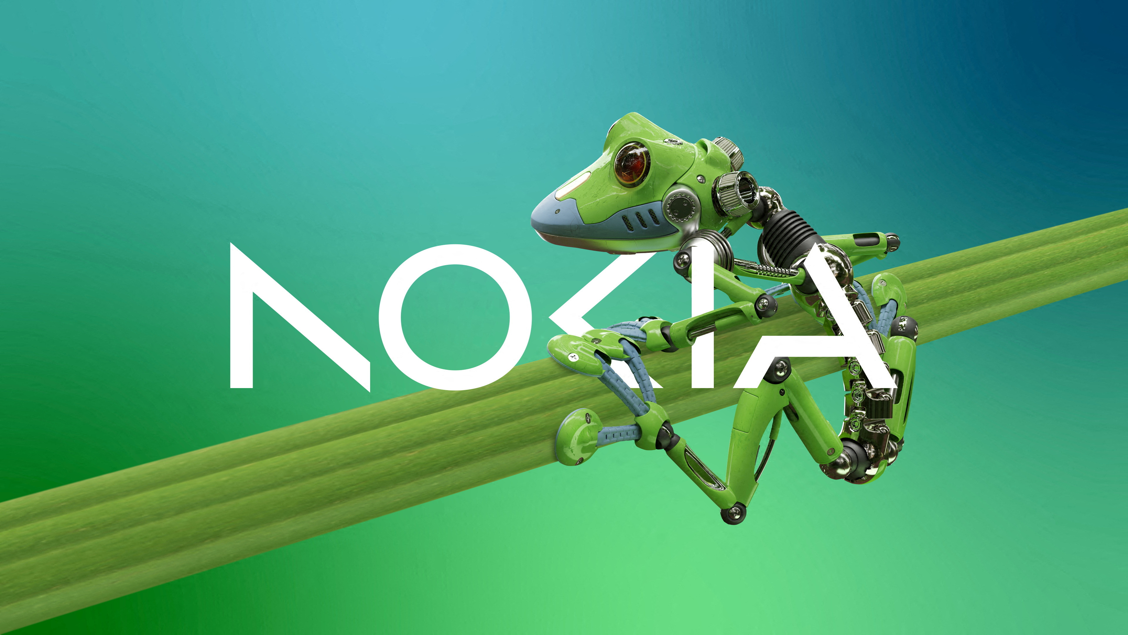Nokia Wallpaper 4K, Logo, Green background, Technology