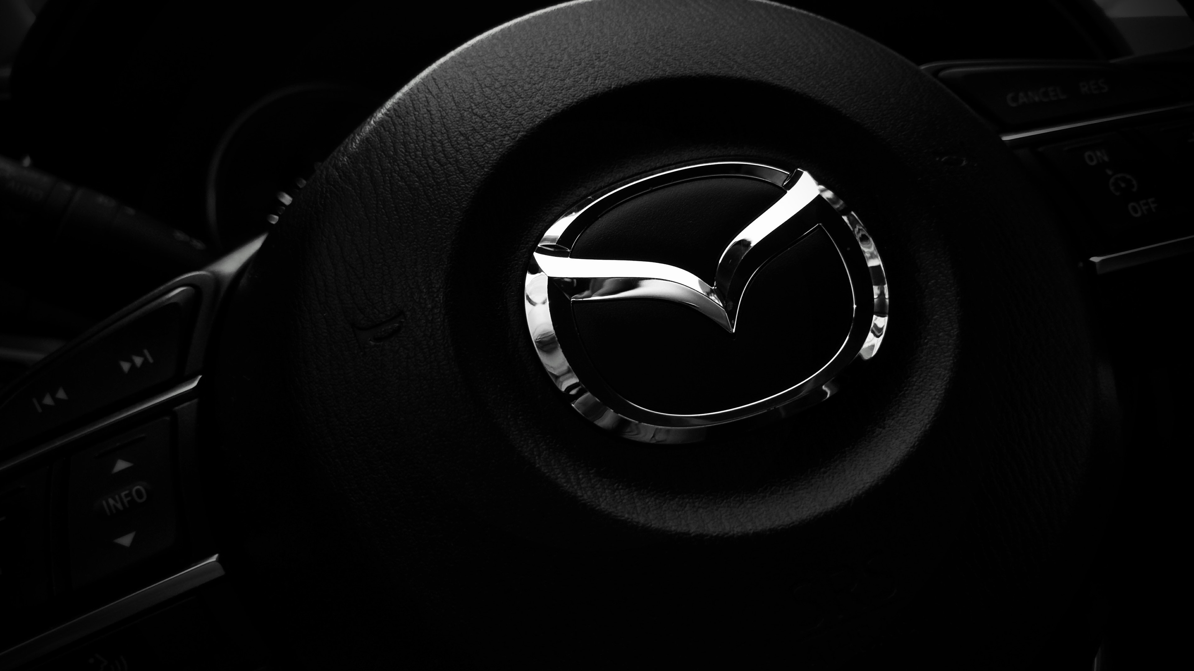 Wallpaper Mazda logo, steering wheel 3840x2160 UHD 4K Picture, Image