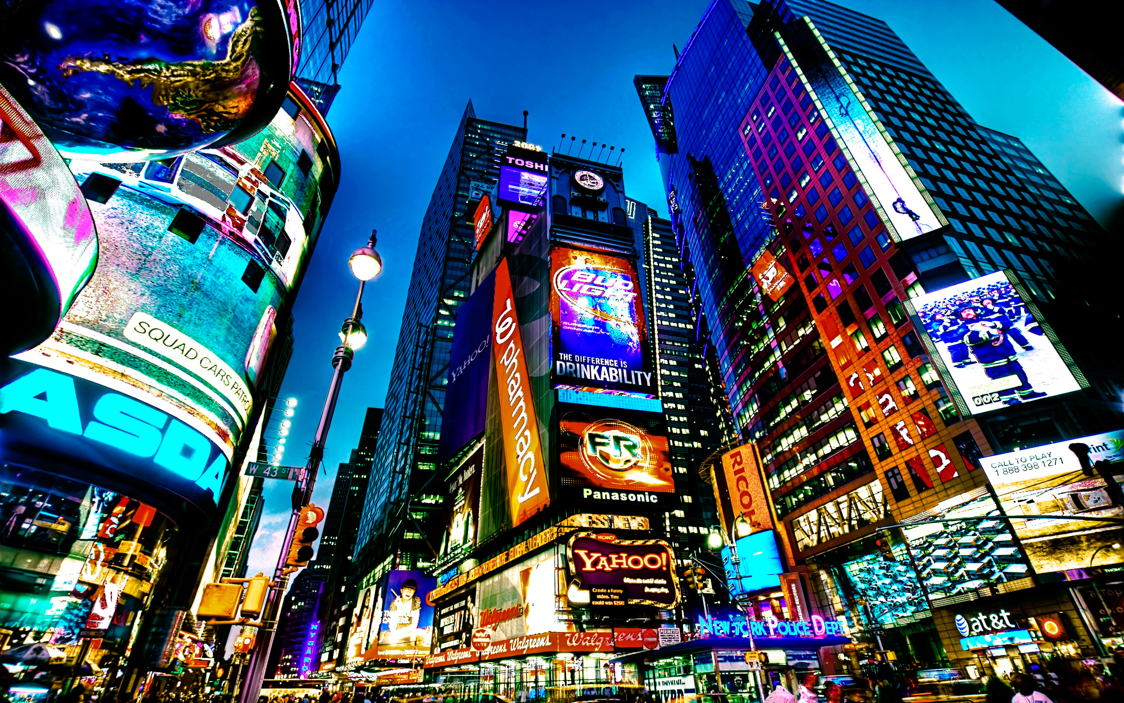 Download wallpaper 4k, Times Square, NYC, night streets, skyscrapers, american cities, New York, America, USA, City of New York City, HDR for desktop with resolution 3840x2400. High Quality HD picture wallpaper