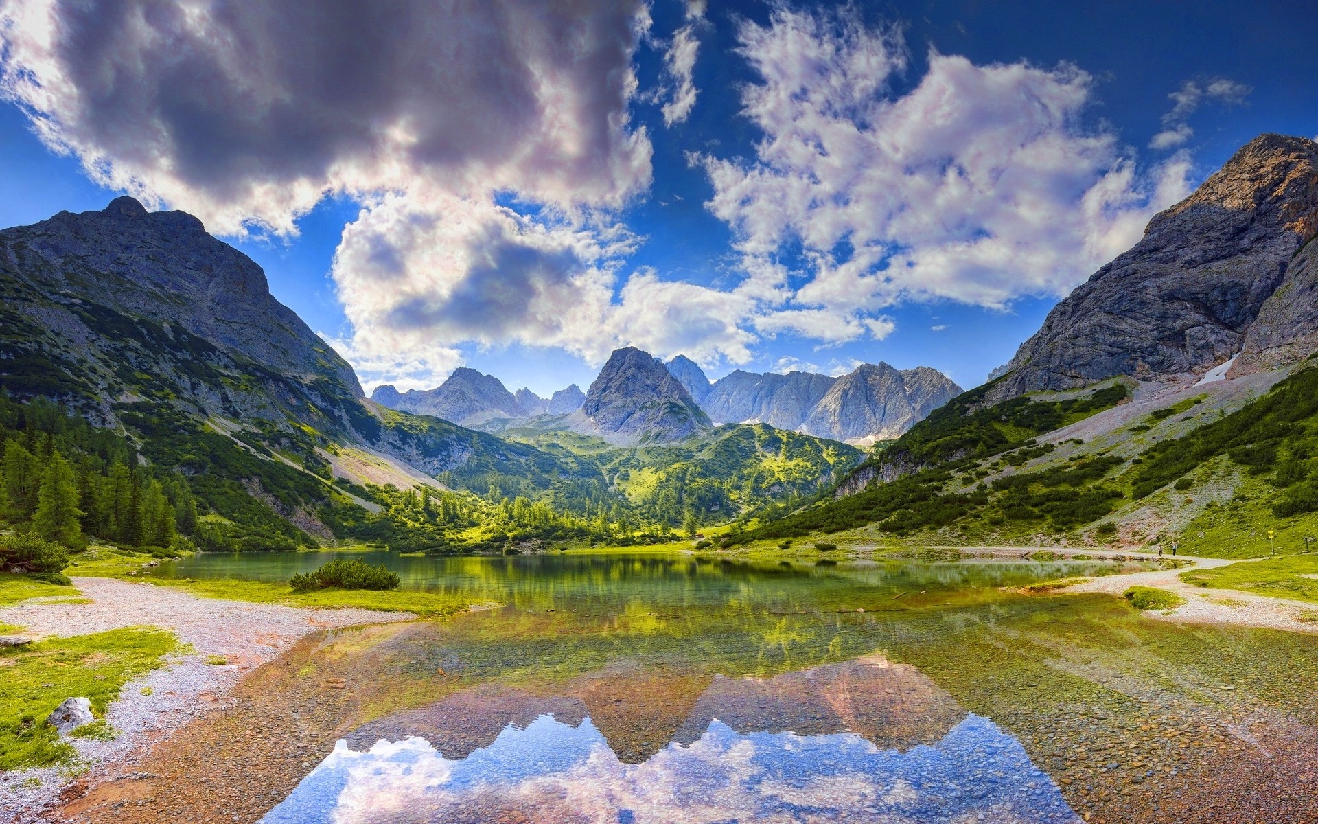 nature landscape mountain lake forest spring germany reflection water morning clouds Gallery HD Wallpaper