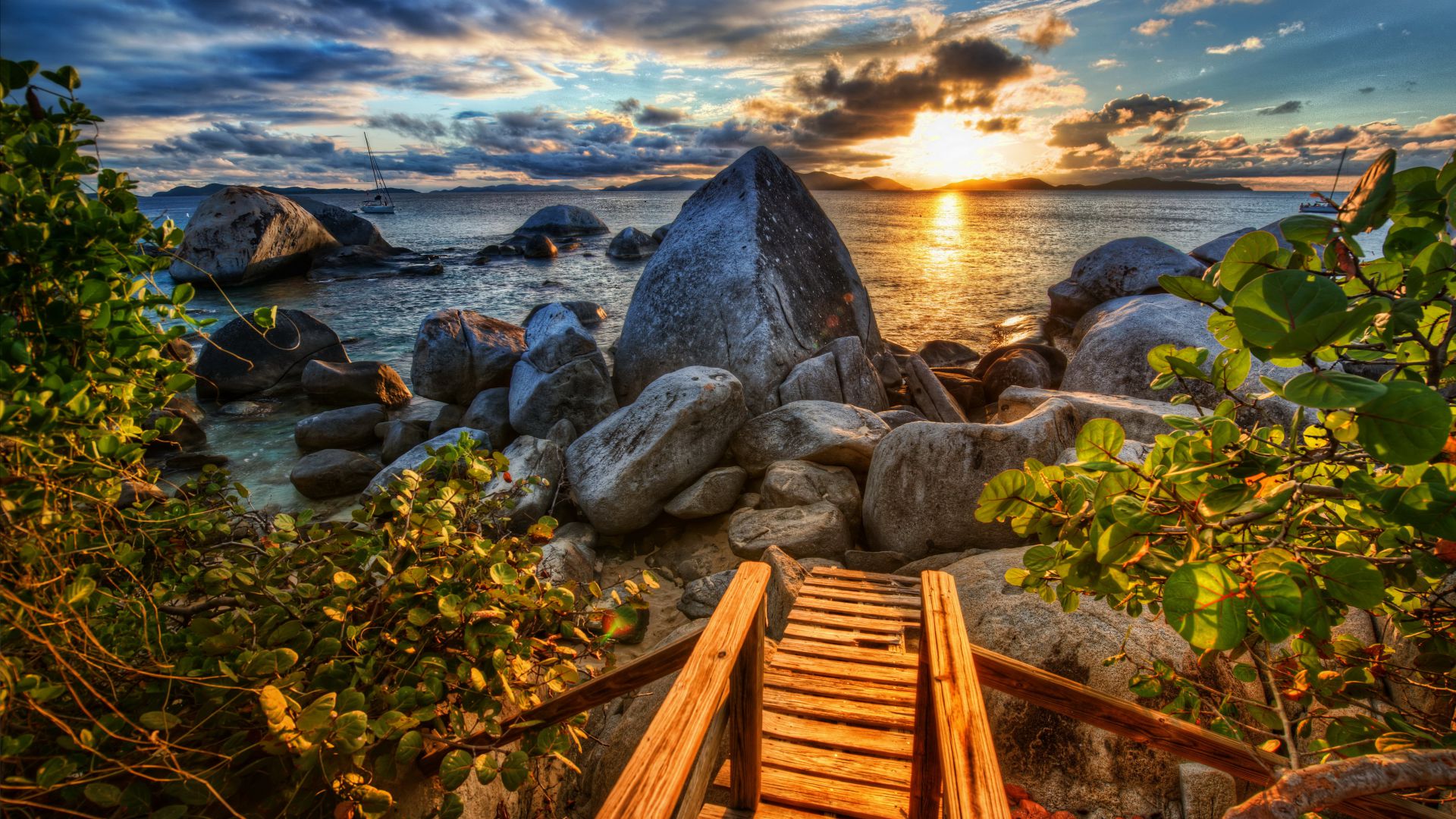 Wallpaper Sea, 4k, HD wallpaper, sun, sunset, stones, nature, Nature