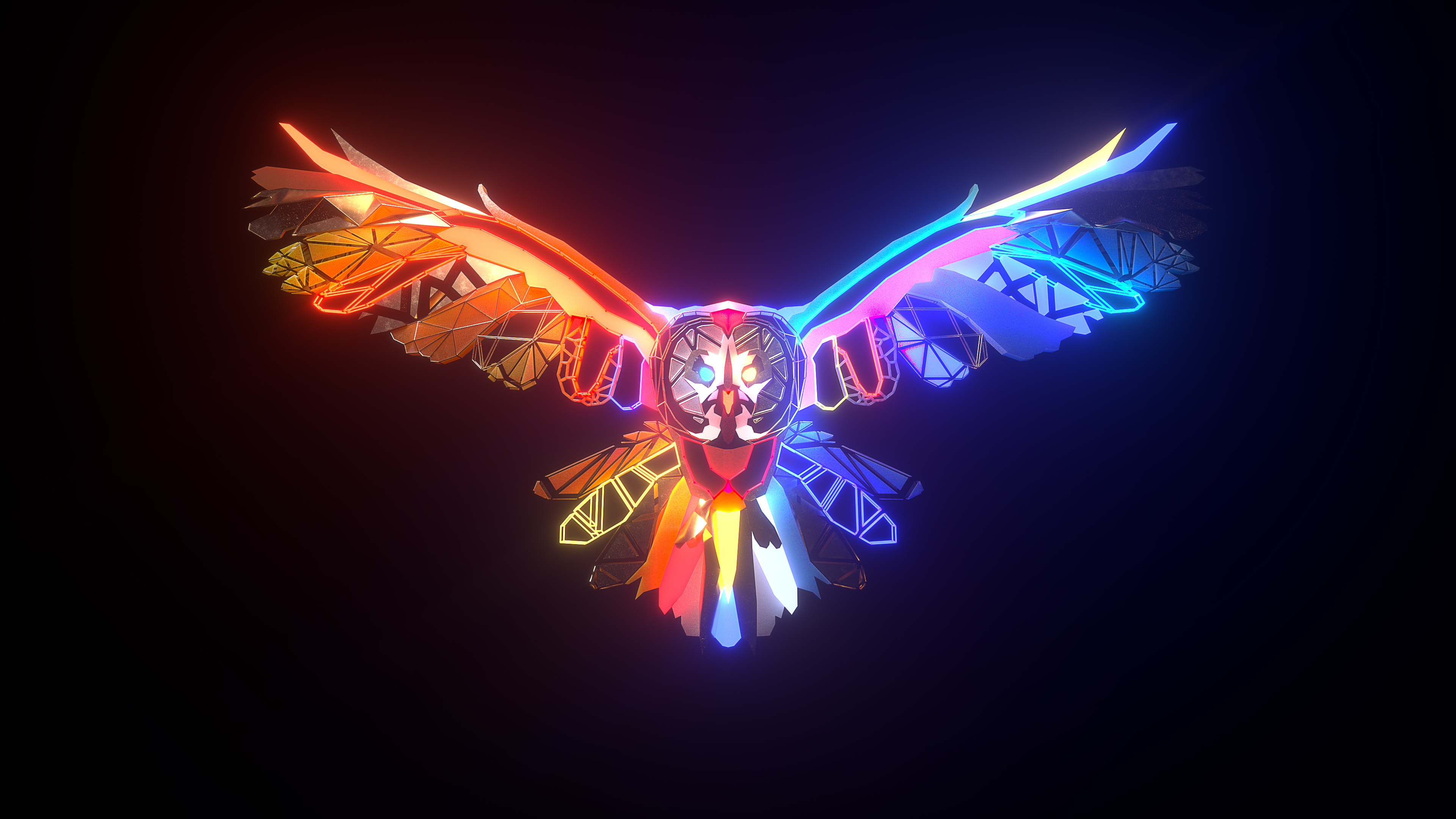 Colorful Owl Wallpaper 4K, Digital Art, Dark background