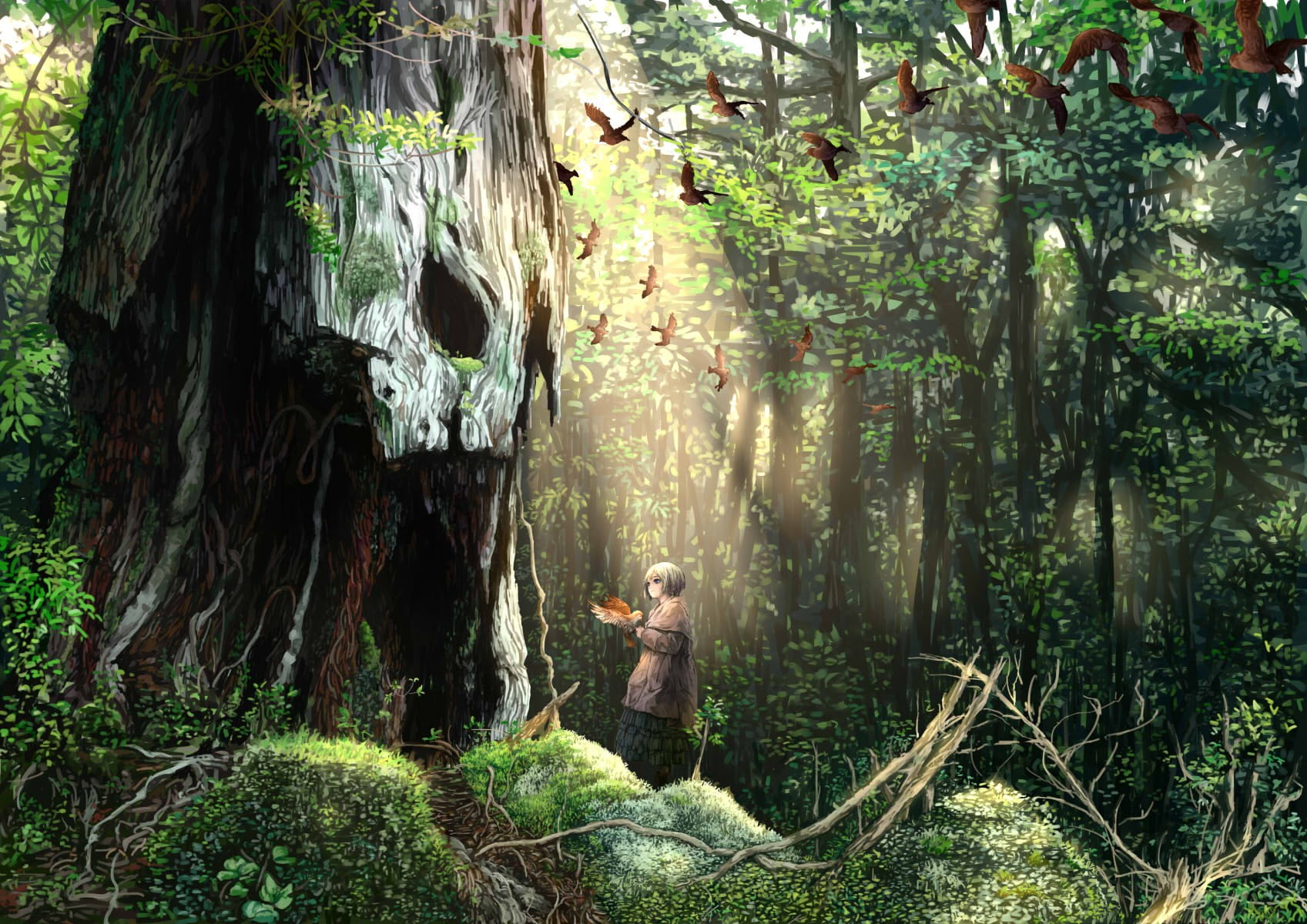 woodland, day, outdoors, fantasy art
