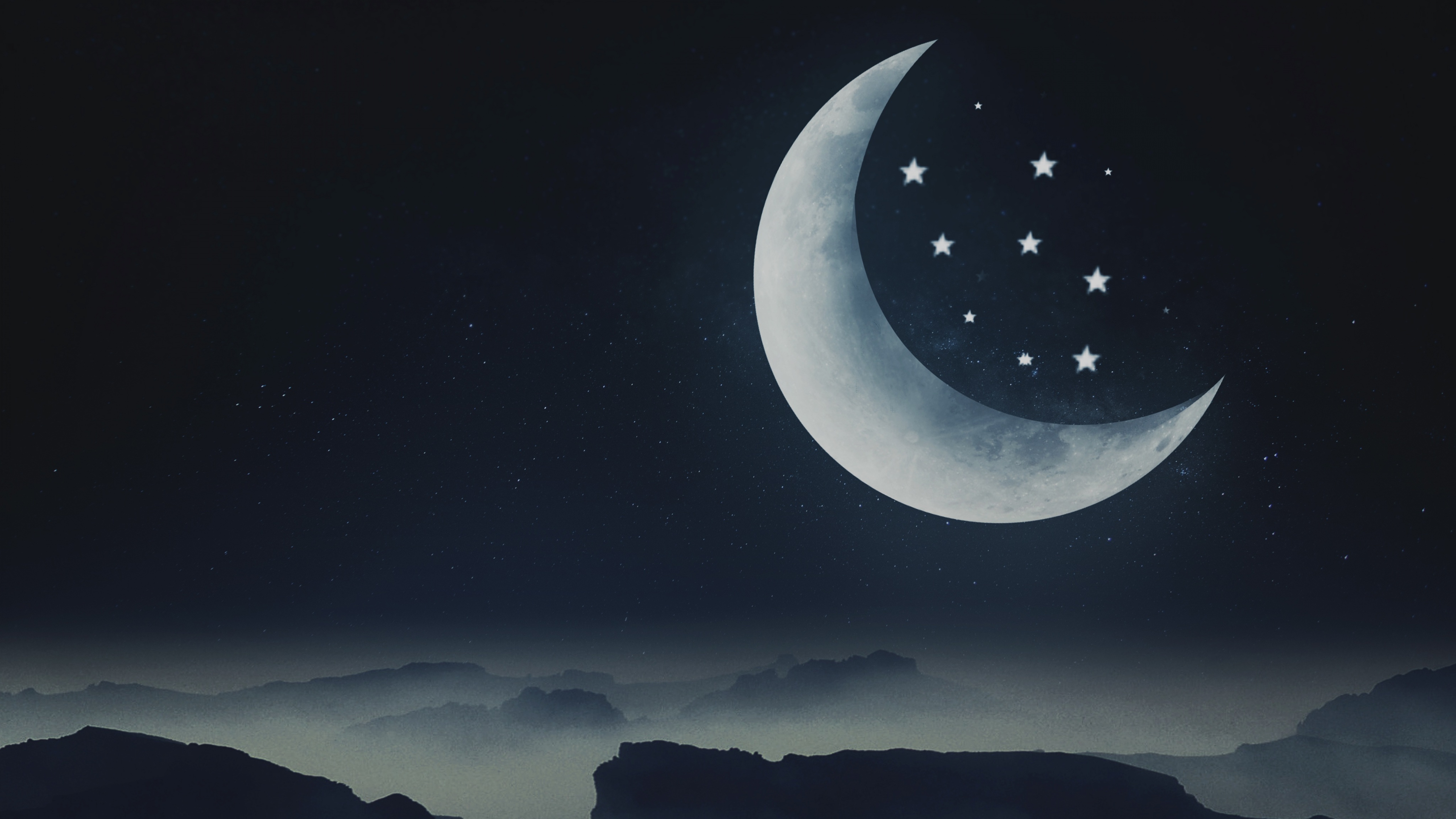 Half moon Wallpaper 4K, Stars