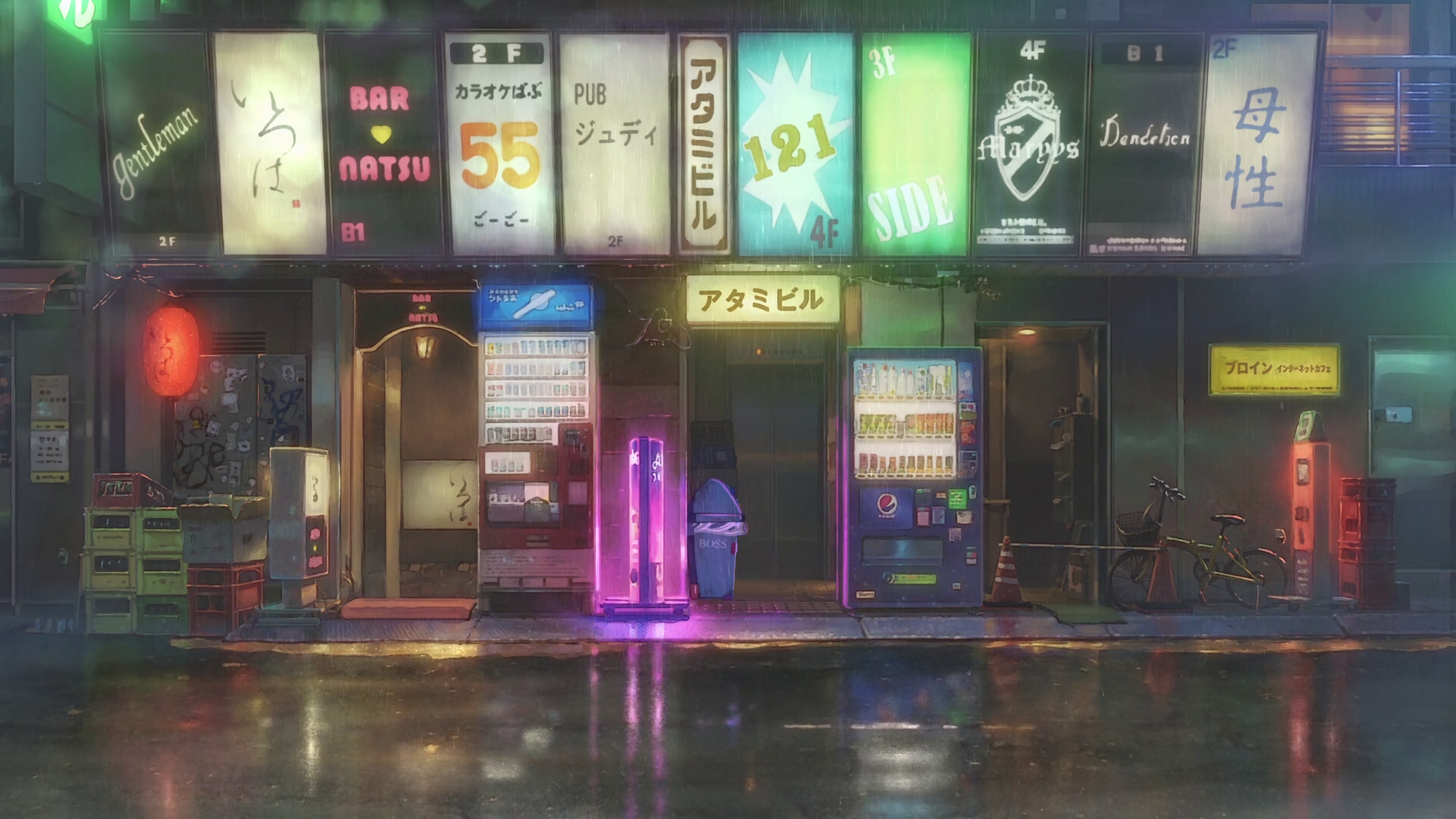 4K, city, rain, anime, Japan