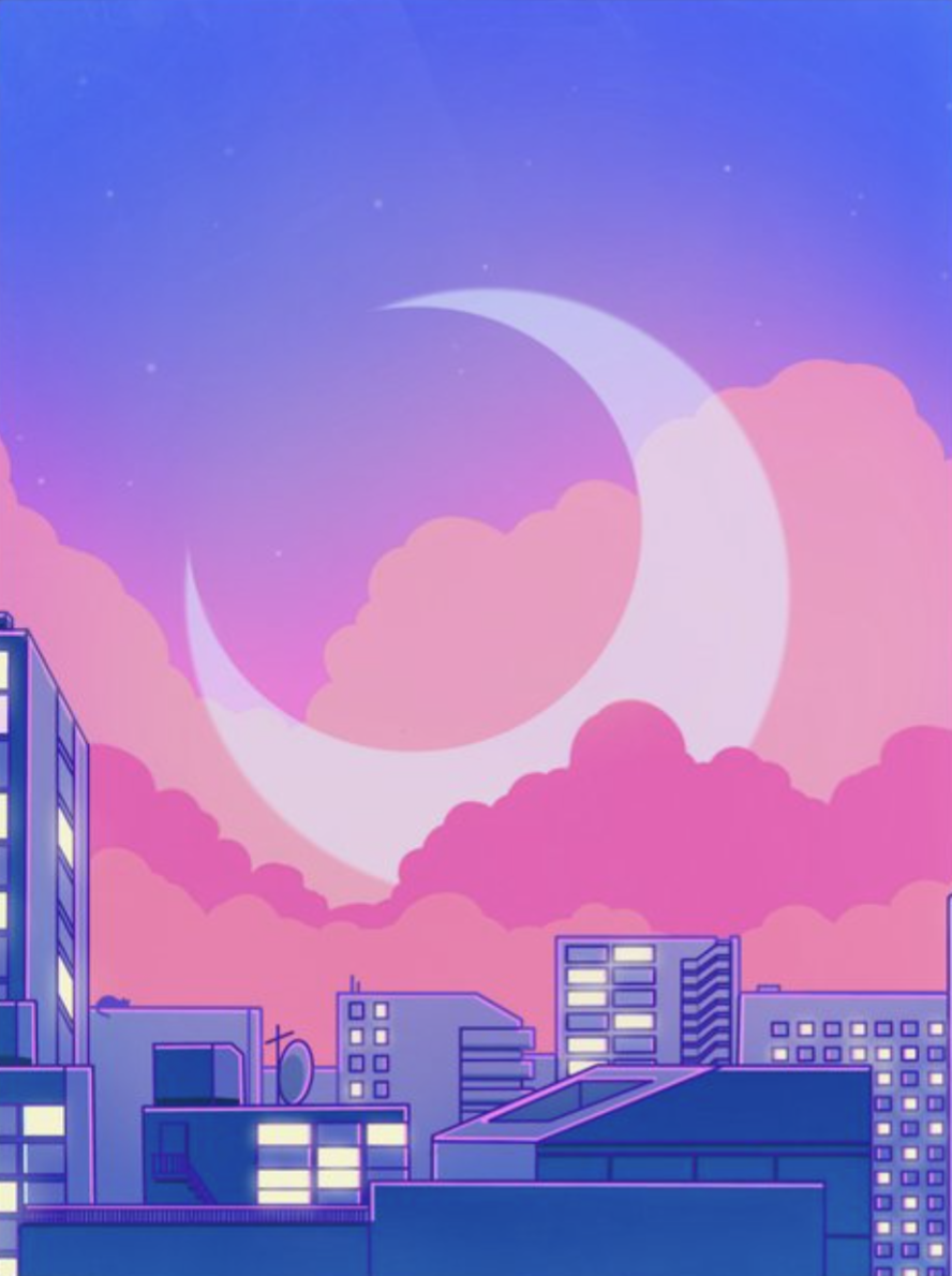 Dreamy Moon Nights. Anime city, Pixel