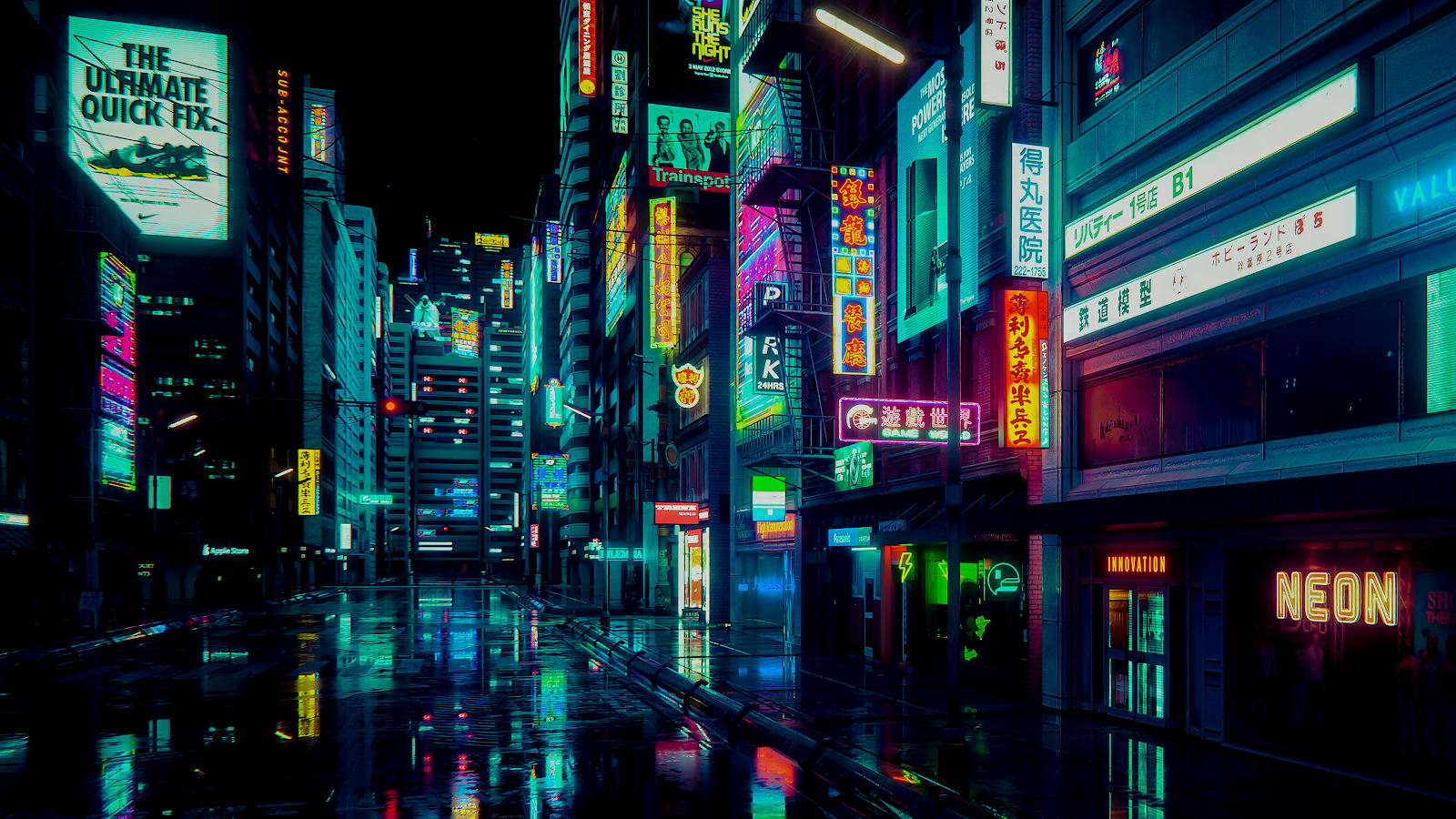 Cyberpunk City Street Night 4K PC Wallpaper