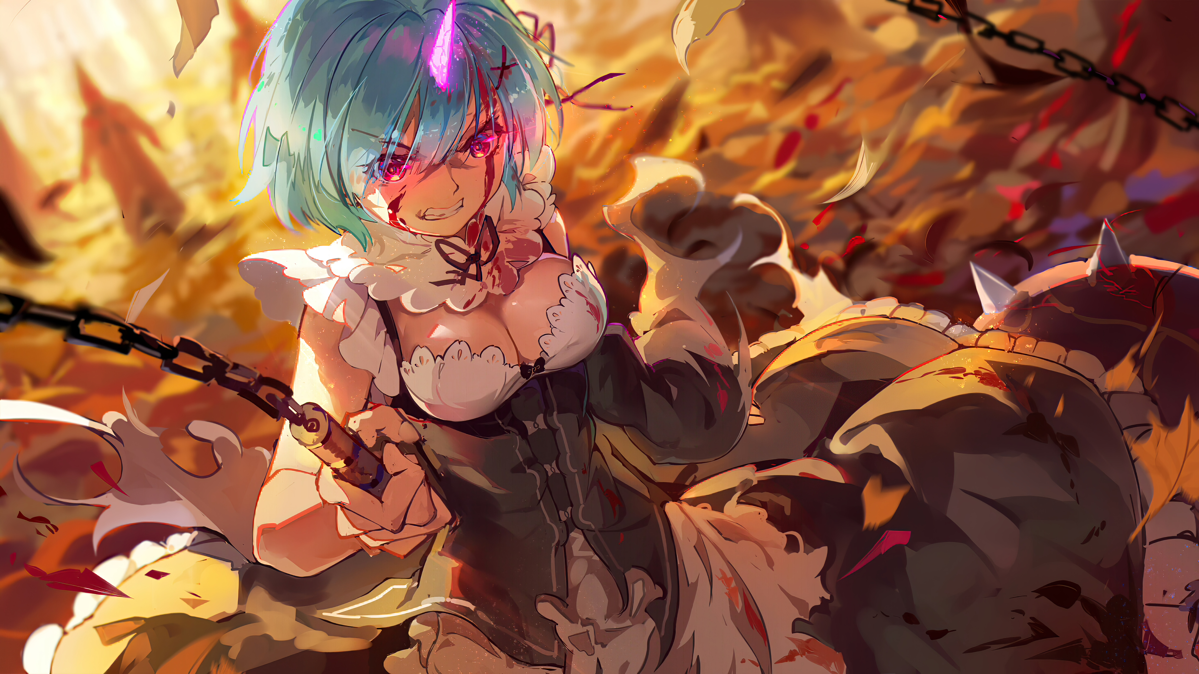 Rem, Horn, Re:Zero, Anime, Girl