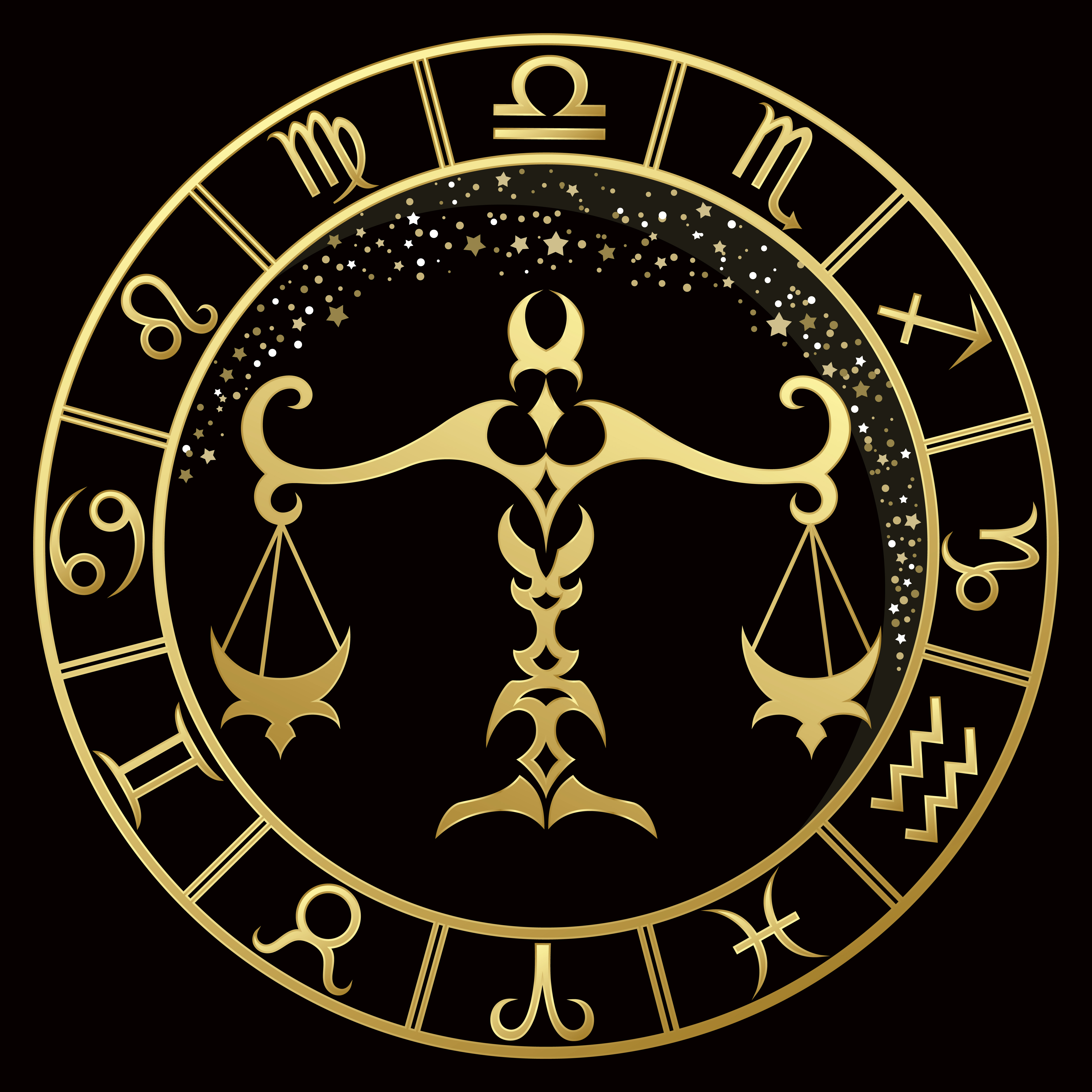 Golden zodiac sign Libra on a black