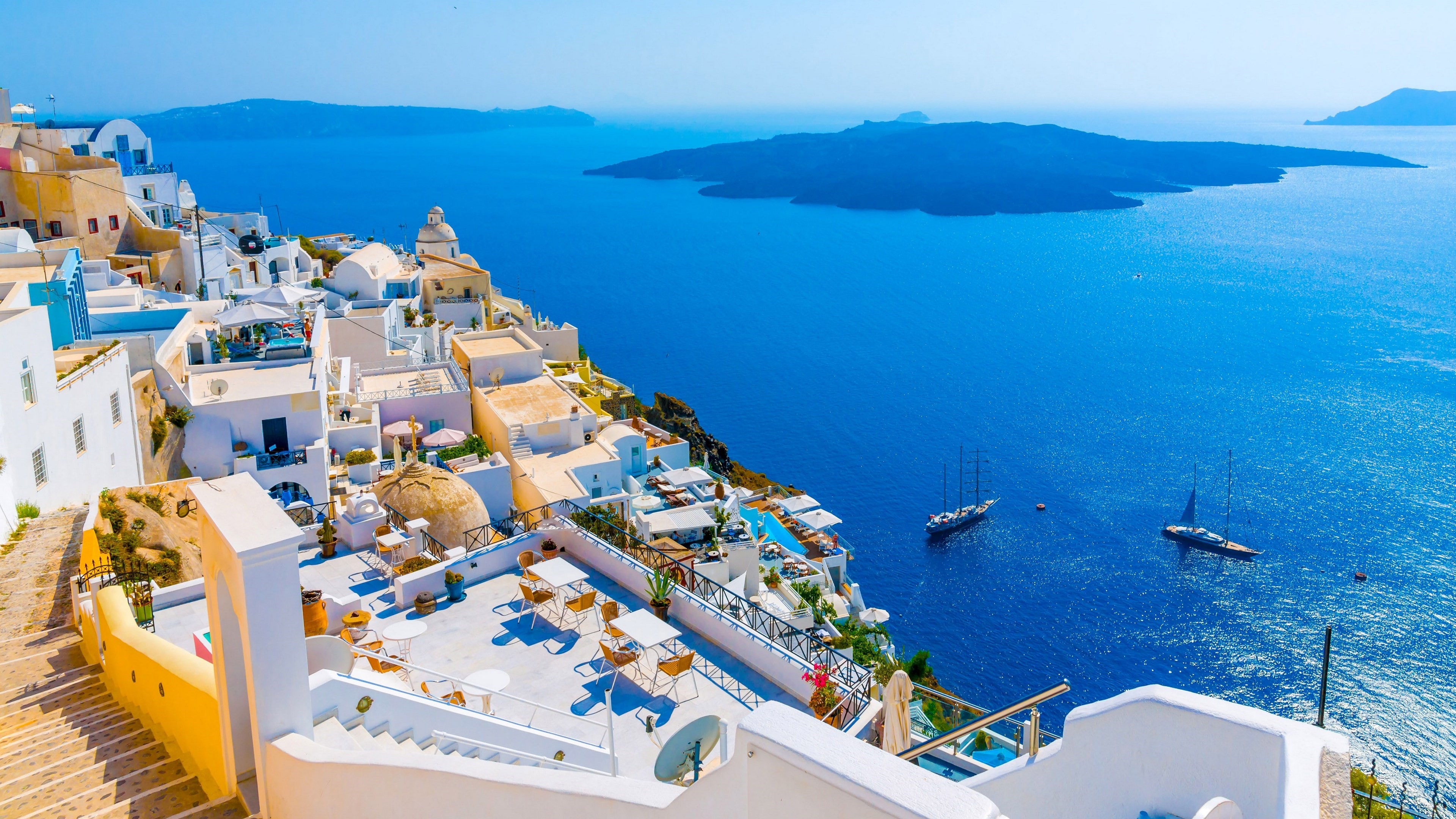 Greece, Horizon, Ionian Sea, Ocean, Santorini 4k Gallery HD Wallpaper