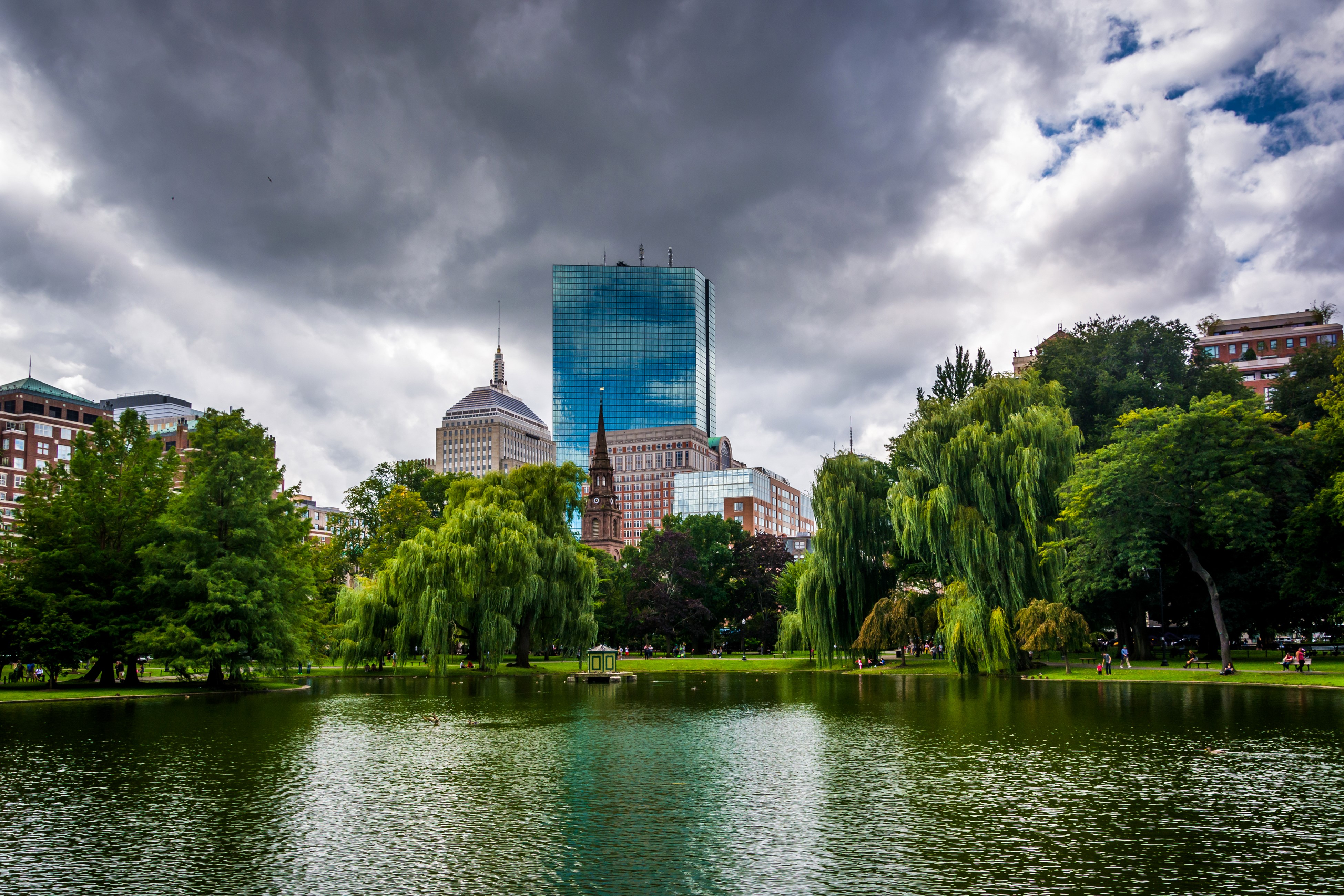 4K, Boston, USA, Houses, Pond, Trees