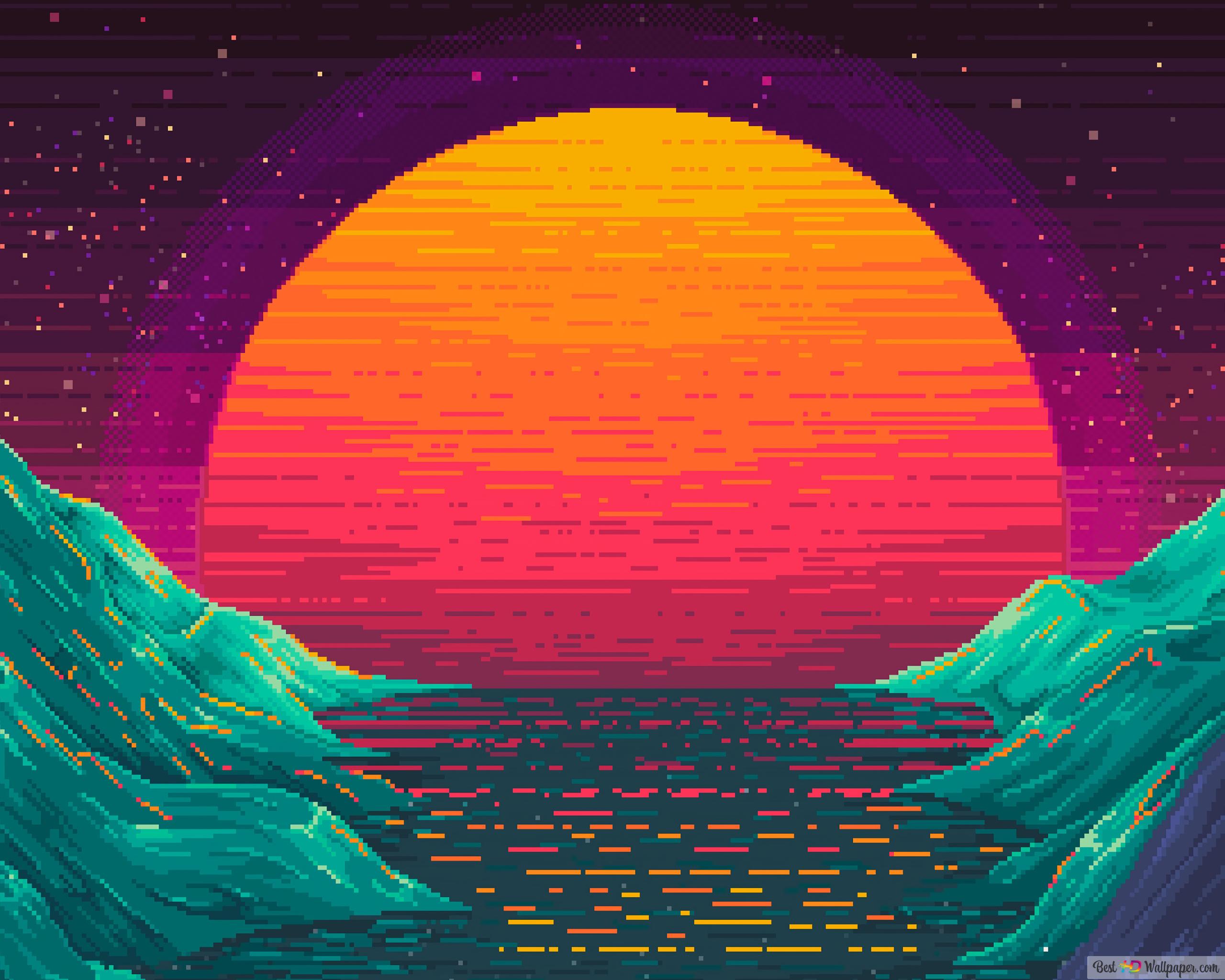 Sunset Pixel Art 4K wallpaper download