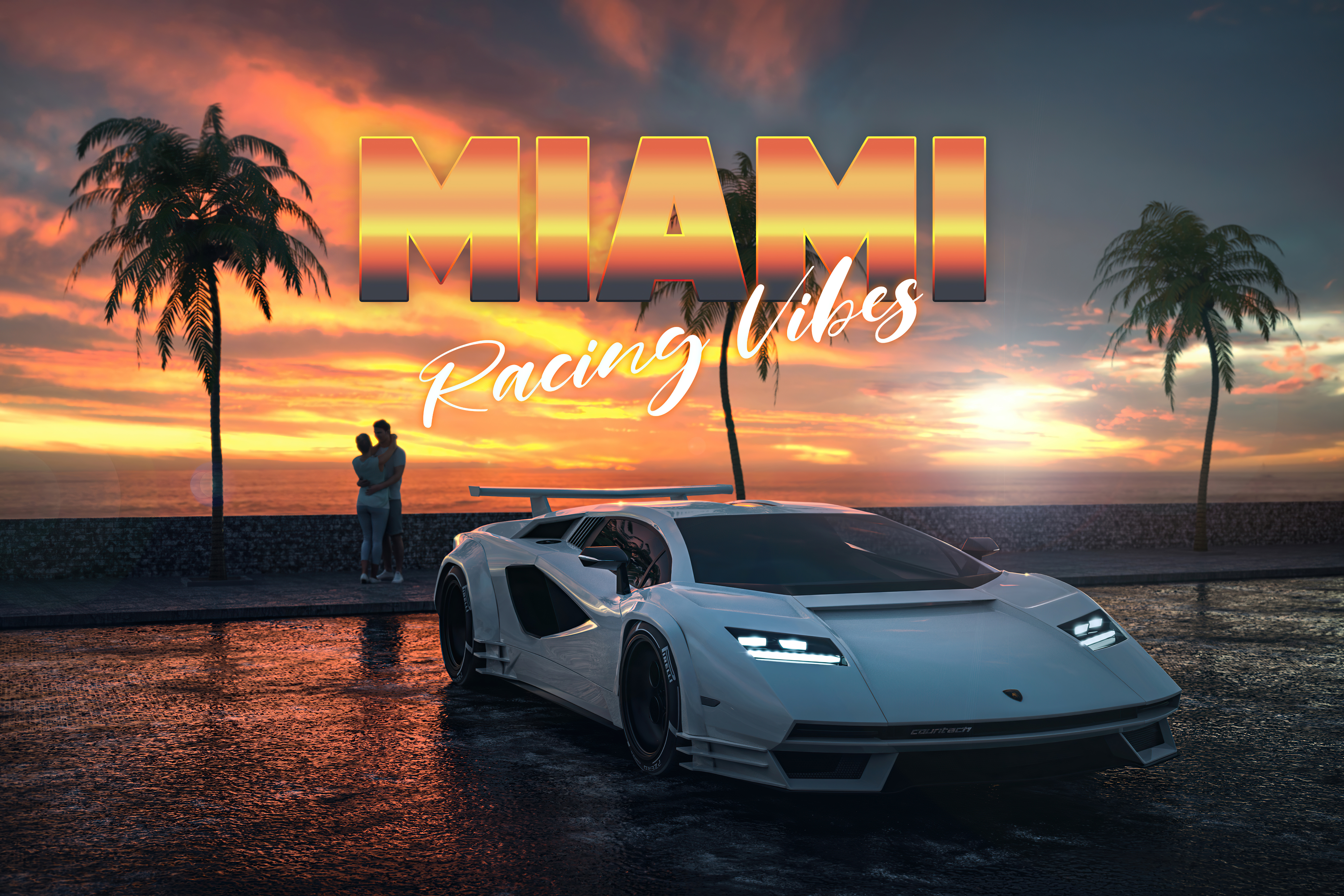 Wallpaper 4k Lamborghini Countach Miami Vibes 4k Wallpaper