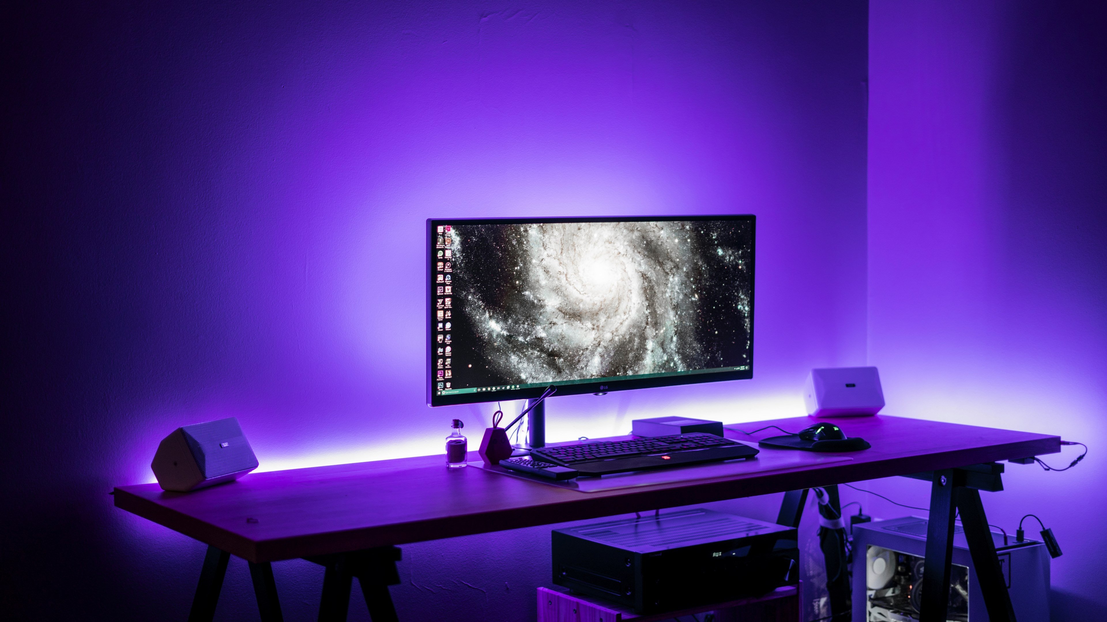 desktop purple neon light 4k wallpaper
