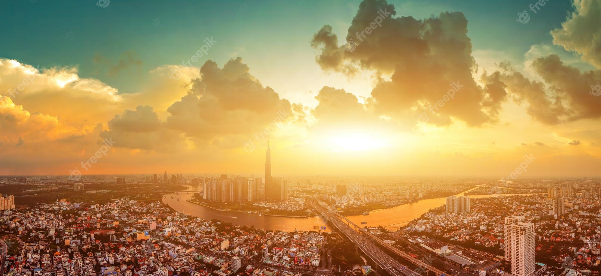 Premium Photo. Panorama aerial view at