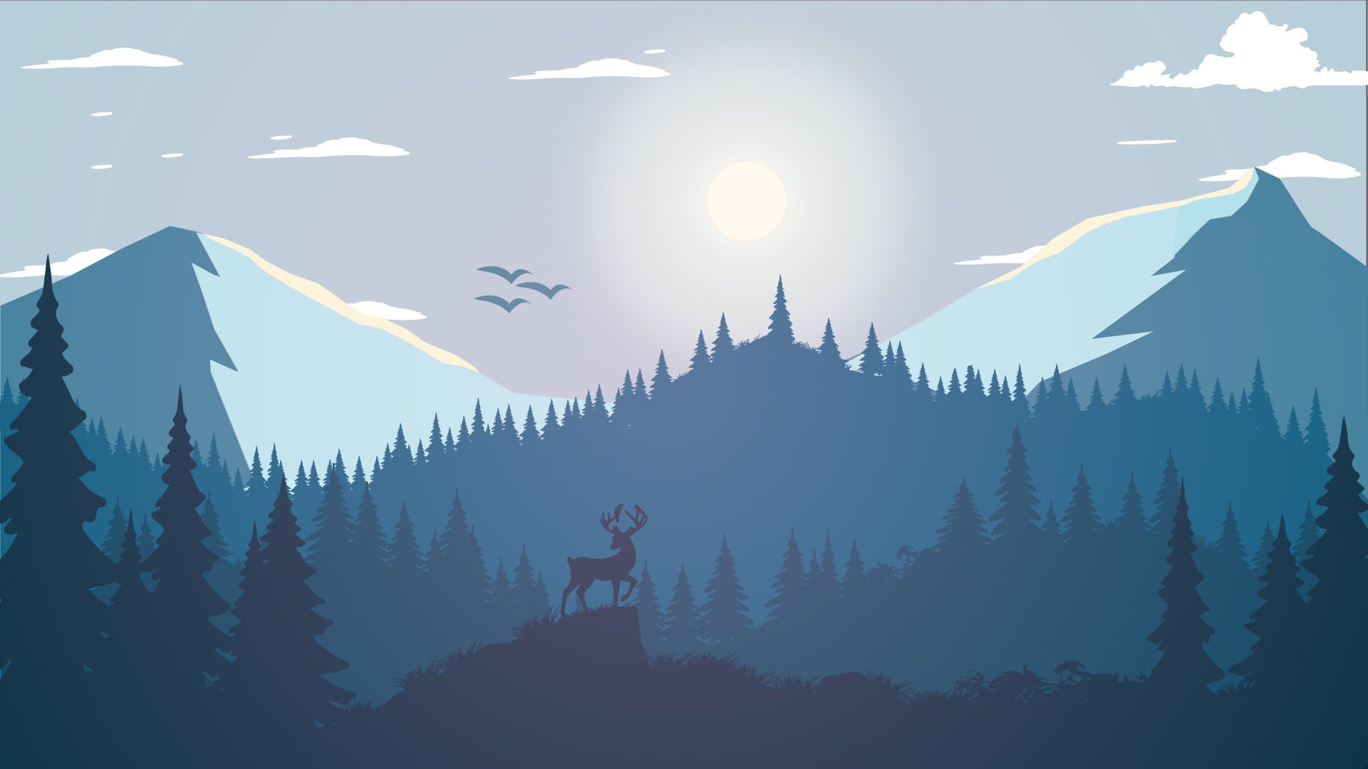 Deer On Mountain Wallpaper, Silhouette
